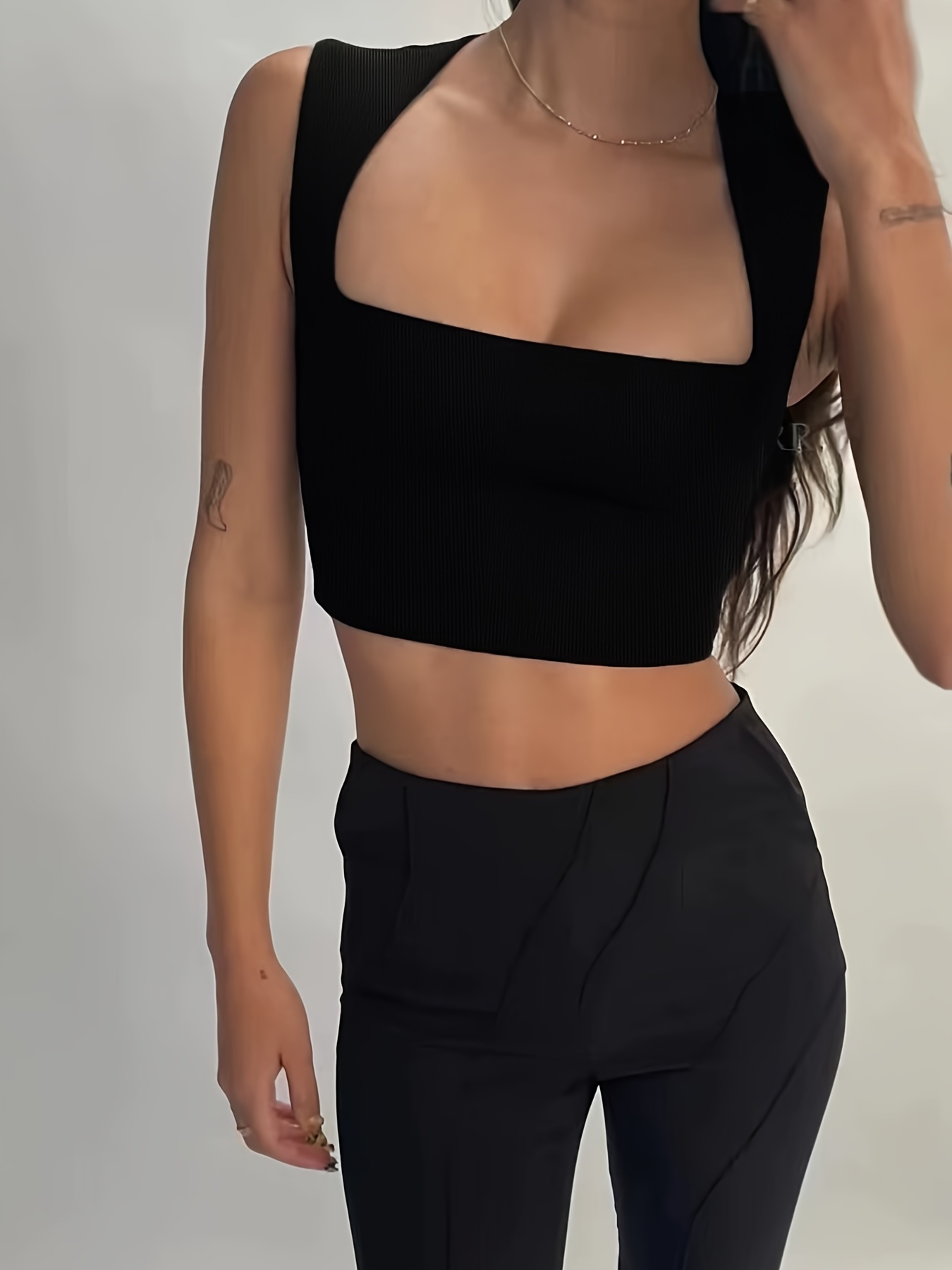 Fashion (Black Square Bra)Tank Tops Sexy Crop Vest Women Sport