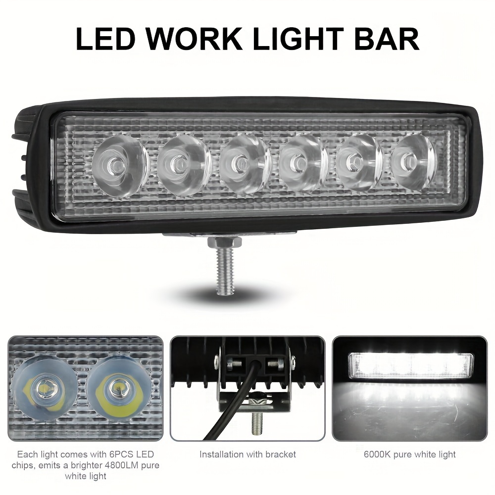 18W 6 Inch LED Work Light Offroad 4X4 LED Light Bar Auto Lamps Car