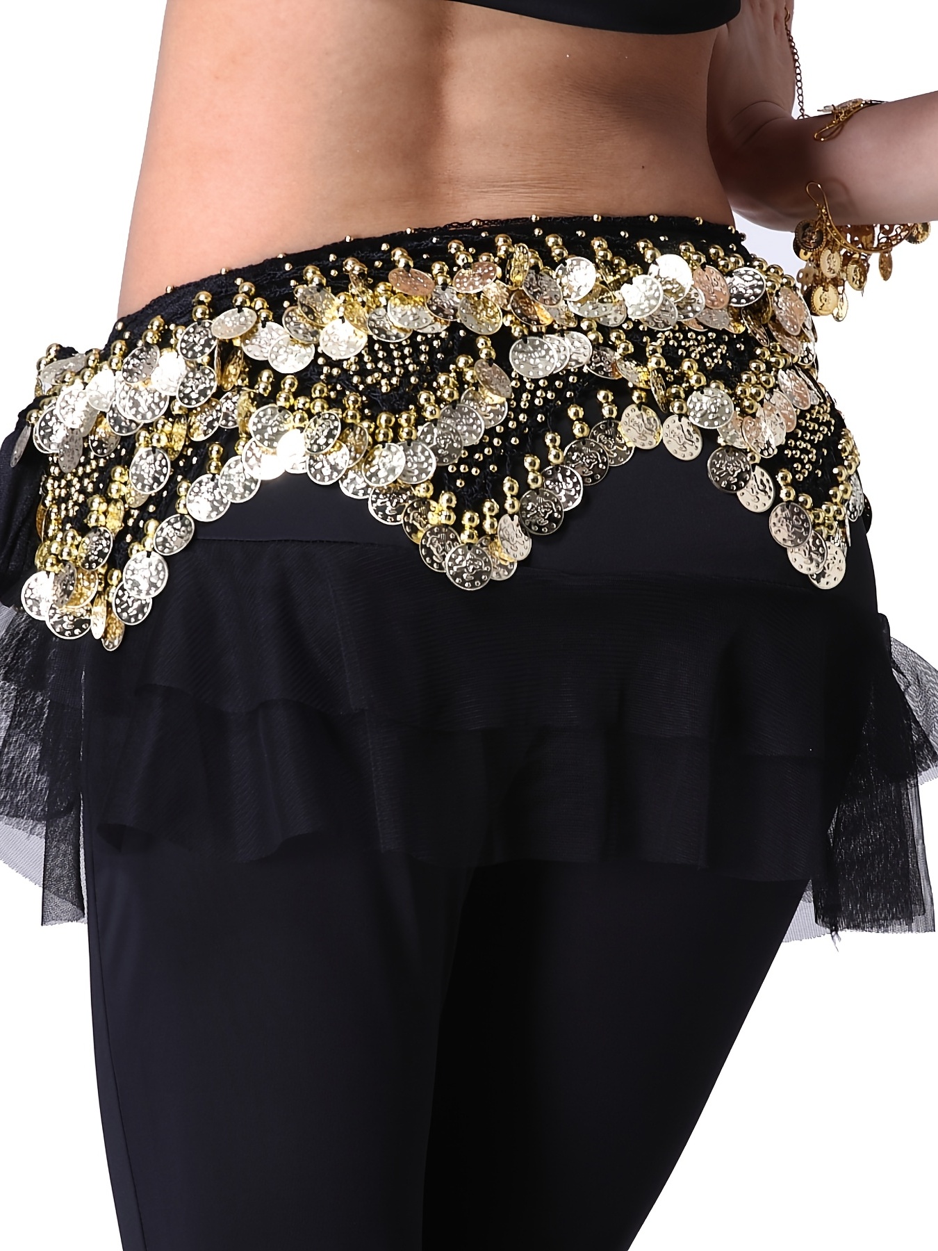 Women's Belly Dance Hip Scarf Performance Outfits Skirt Festival Clothing, gold,F114303 