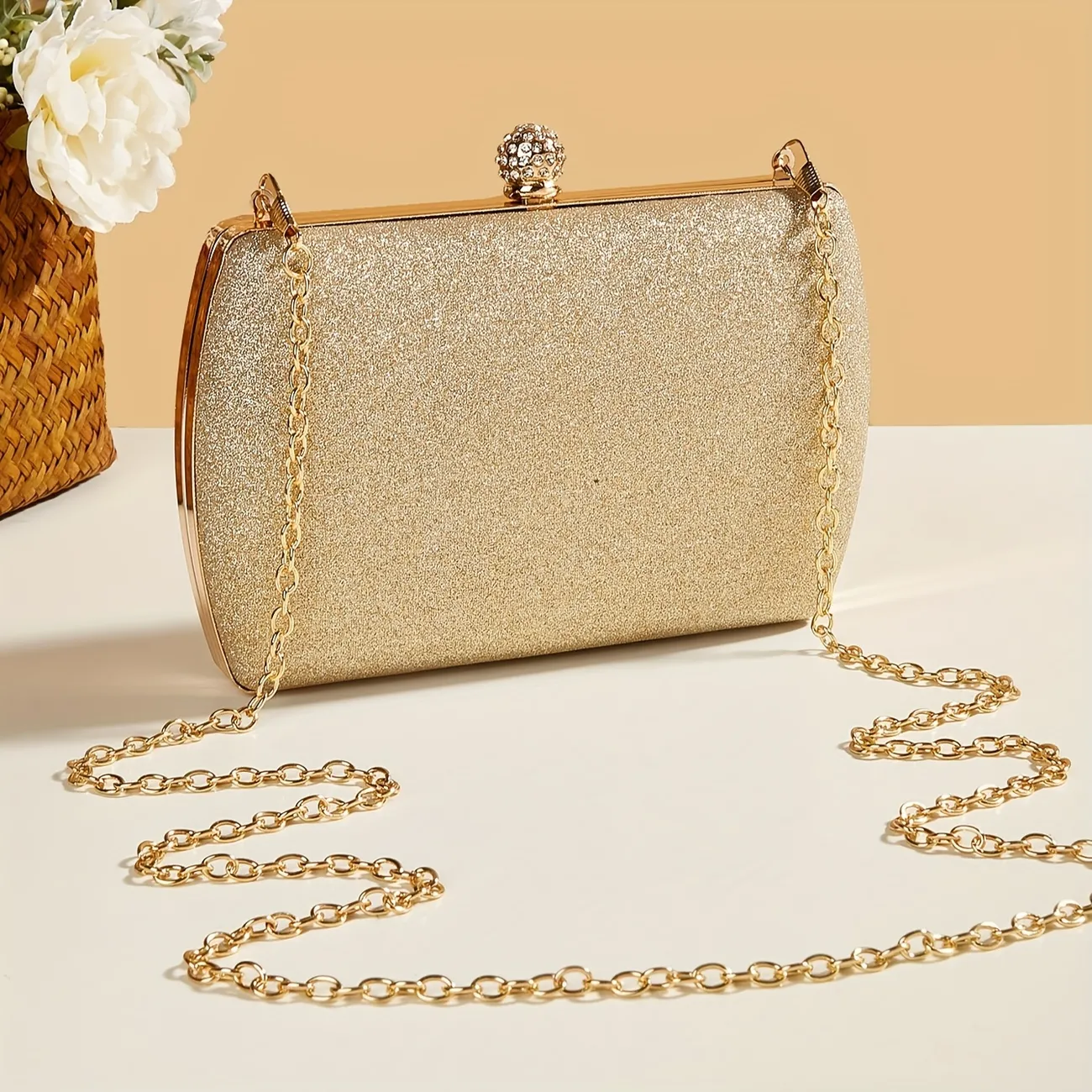 Rhinestone Luxury Clutch Bag, Flower Pattern Evening Shoulder Bag With  Chain For Party & Dinner - Temu