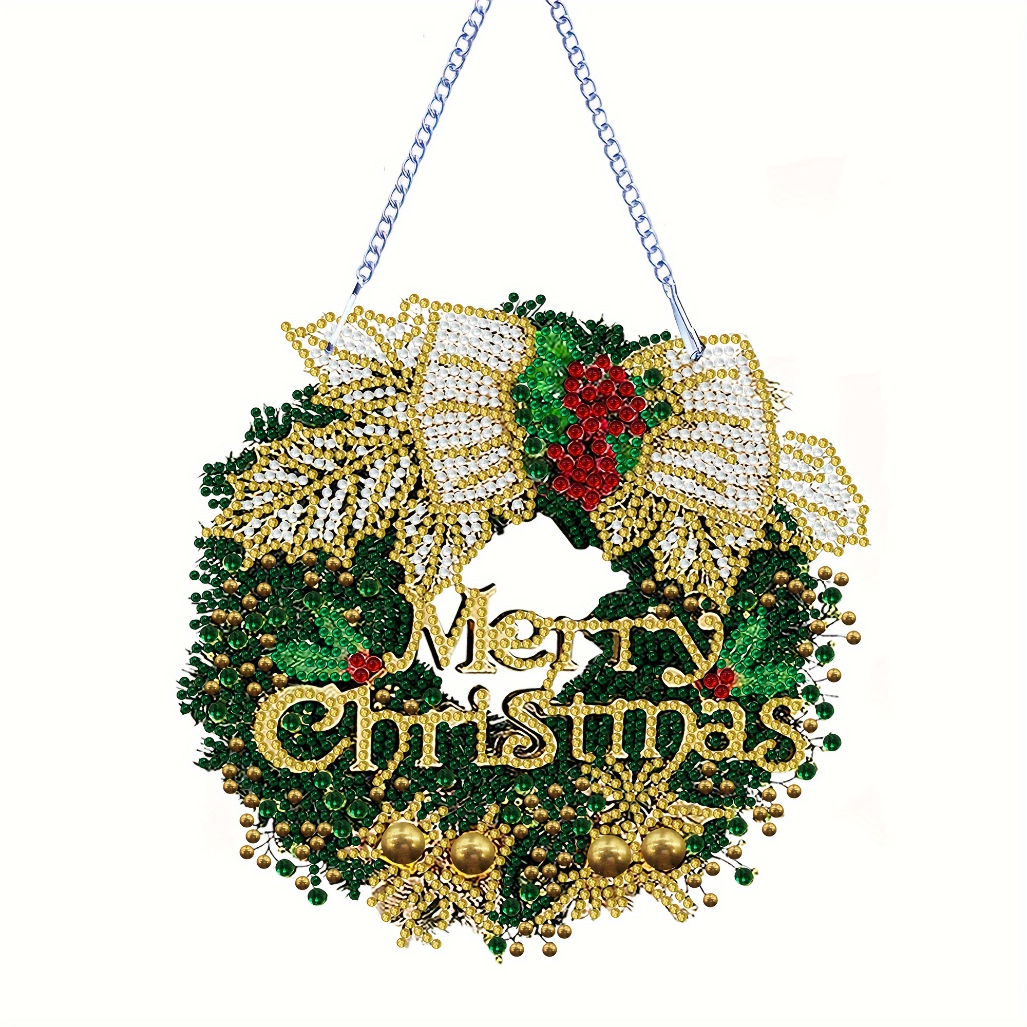 

[single Side] Christmas Wreath Diamond Painting Pendant, 5d Diy Special Shape Crystal Hanging Chain Suitable For Home Garden Door Sign Wall Hanging Sign Decoration Gifts