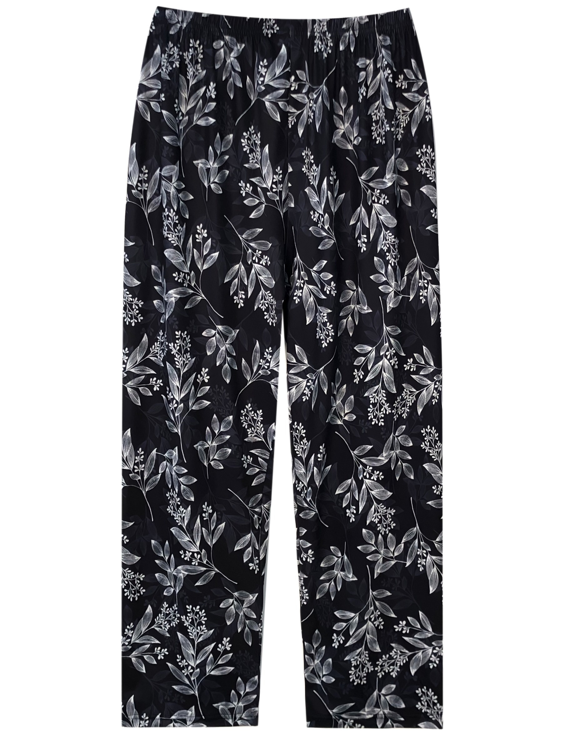 Women's Plus Size Pajama Lounge Pants Elastic Waist Gray Floral