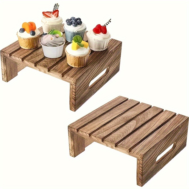 

1pc Country Style Brown Burnt Wood Cake Holder, Wooden Cupcake Holder Dessert Self-display Stand Pipe Holder For Wedding Birthday Graduation Party