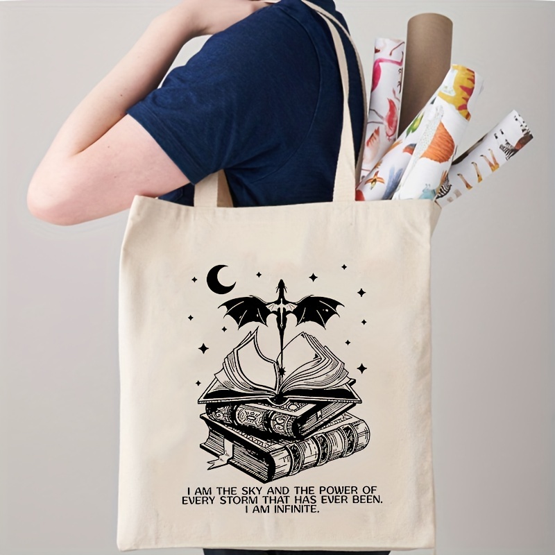 

Vintage Basgiath War Tote Bag, I Am The Sky Shoulder Bag, Dragon Rider Pattern Canvas Shopping Bag