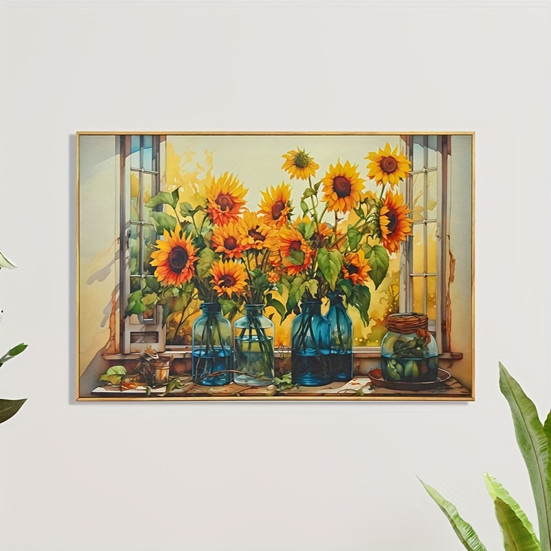 Wooden Board Painting Sunflower Plywood Art Prints Posters - Temu