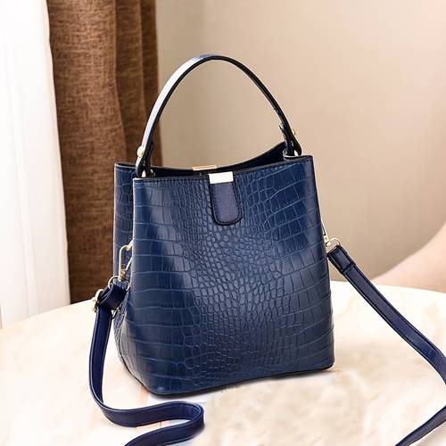womens crocodile patterned bucket bag trendy handbag shoulder bag