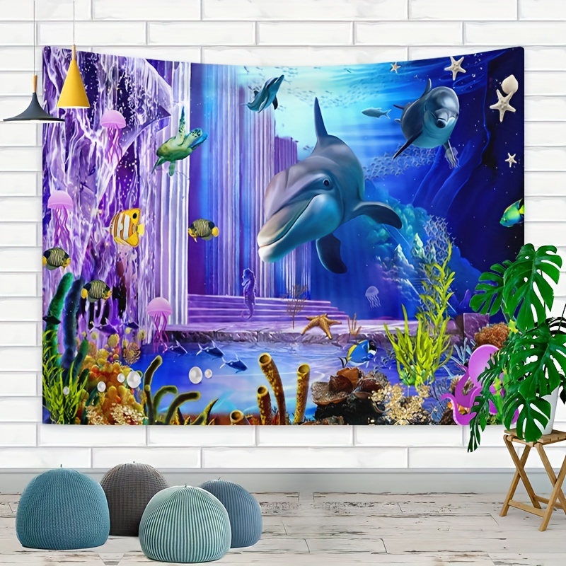 HVEST Dolphin Tapestry Wall Hanging Tropical Fish Jellyfish and