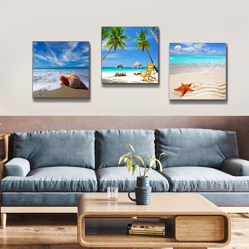 1pc Framed Coastal Canvas Print Poster Beach Seashell Canvas Wall