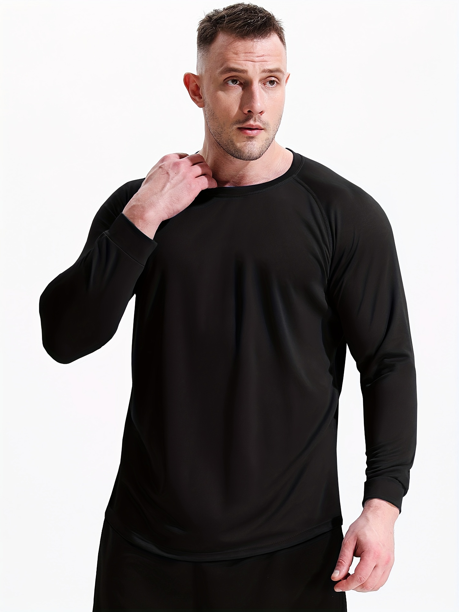 Baleaf Mens Long Sleeve Running Workout Shirts Quick Dry Athletic Gym  T-Shirts Lightweight Soft Tee Tops Black Size Xxl