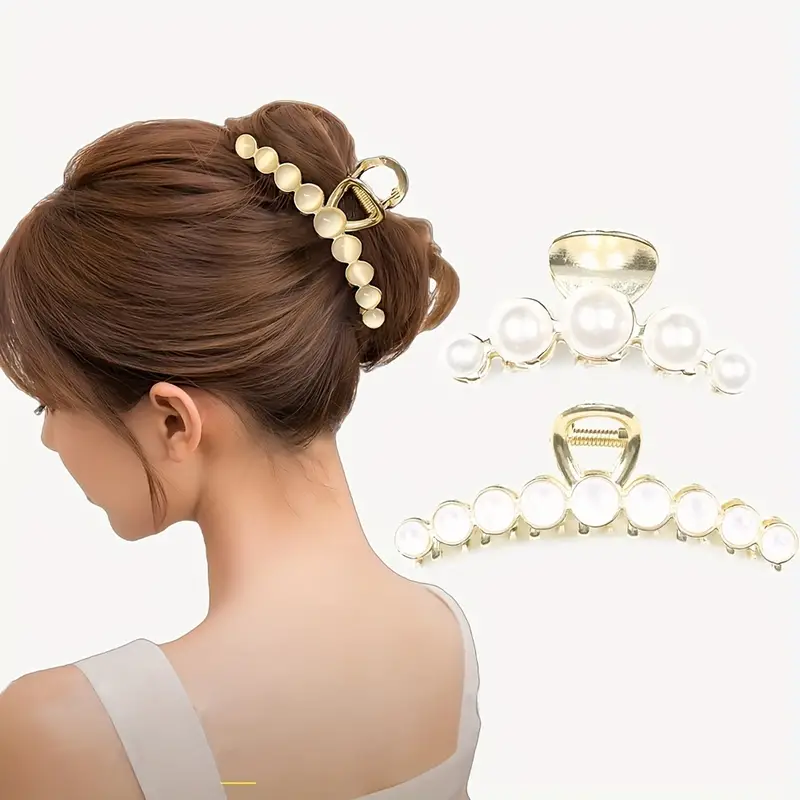 Metal Hair Clips Artificial Pearl Ponytail Clip Hair Accessories For Girls  - Temu