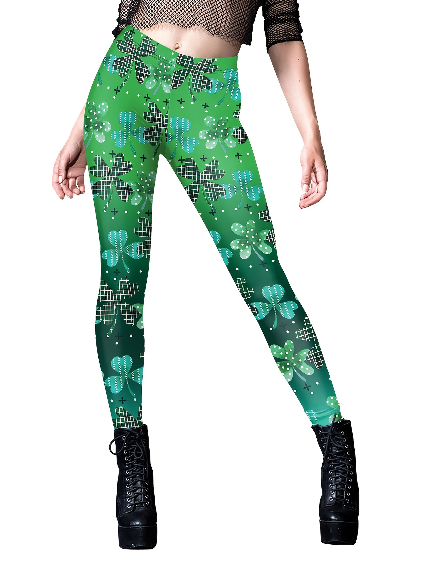 Clover Print Skinny Leggings Casual Elastic Waist Stretchy - Temu