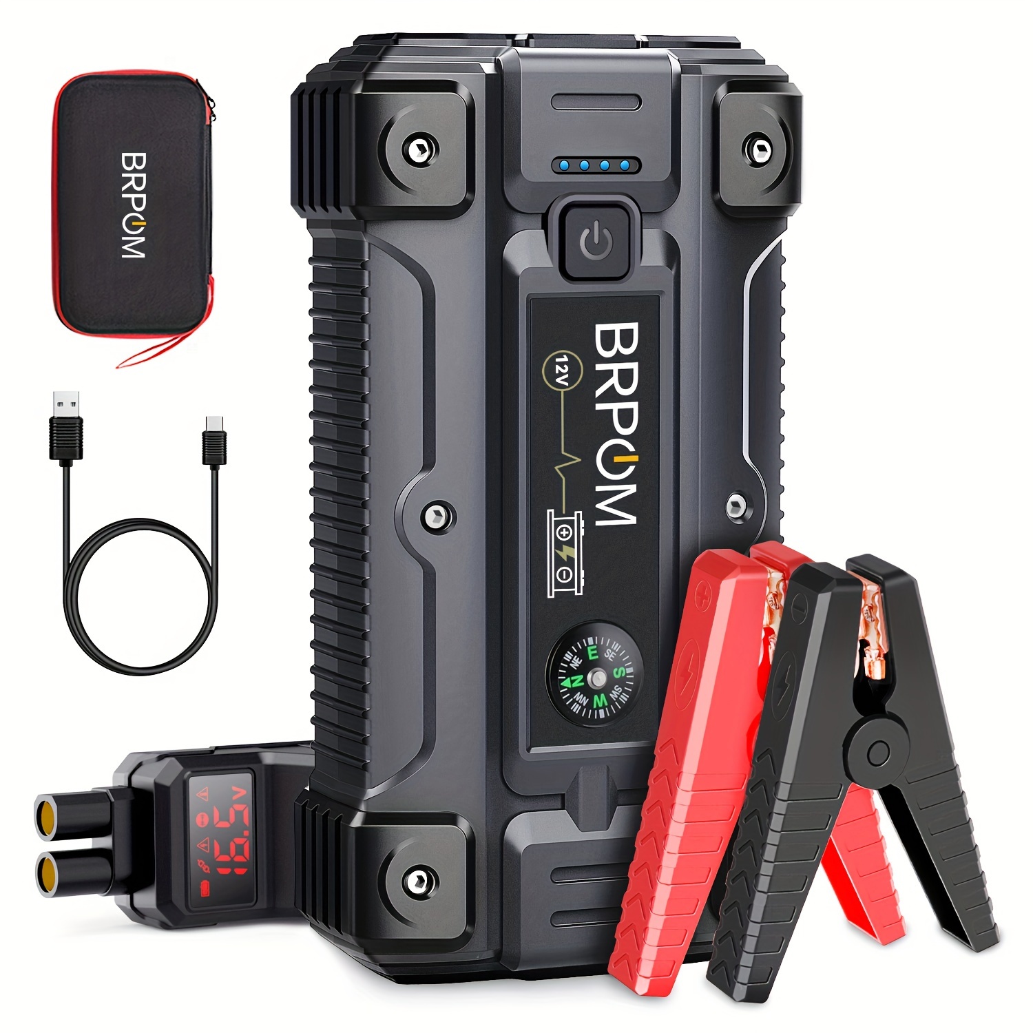 Car Battery Starter, 1500A 12000mAh Car Auto Jump Starter, Waterproof Car  Battery Booster Pack with LCD Display & LED Light, USB Fast Charge, for  Car