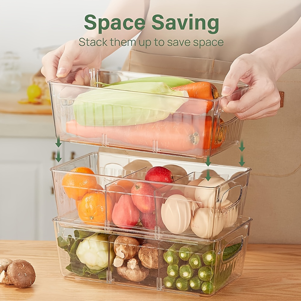 Set of 8, Stackable Clear Bins with Removable Dividers - Food Snack  Organizer, Pantry Organization and Storage - Plastic Home Containers 