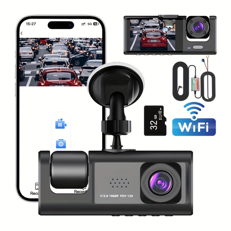New Wireless Wifi Driving Recorder Dual Lens Hd Night Vision 1080p With  Reversing Image Suction Cup Mounted Car Dvr Camera - Temu
