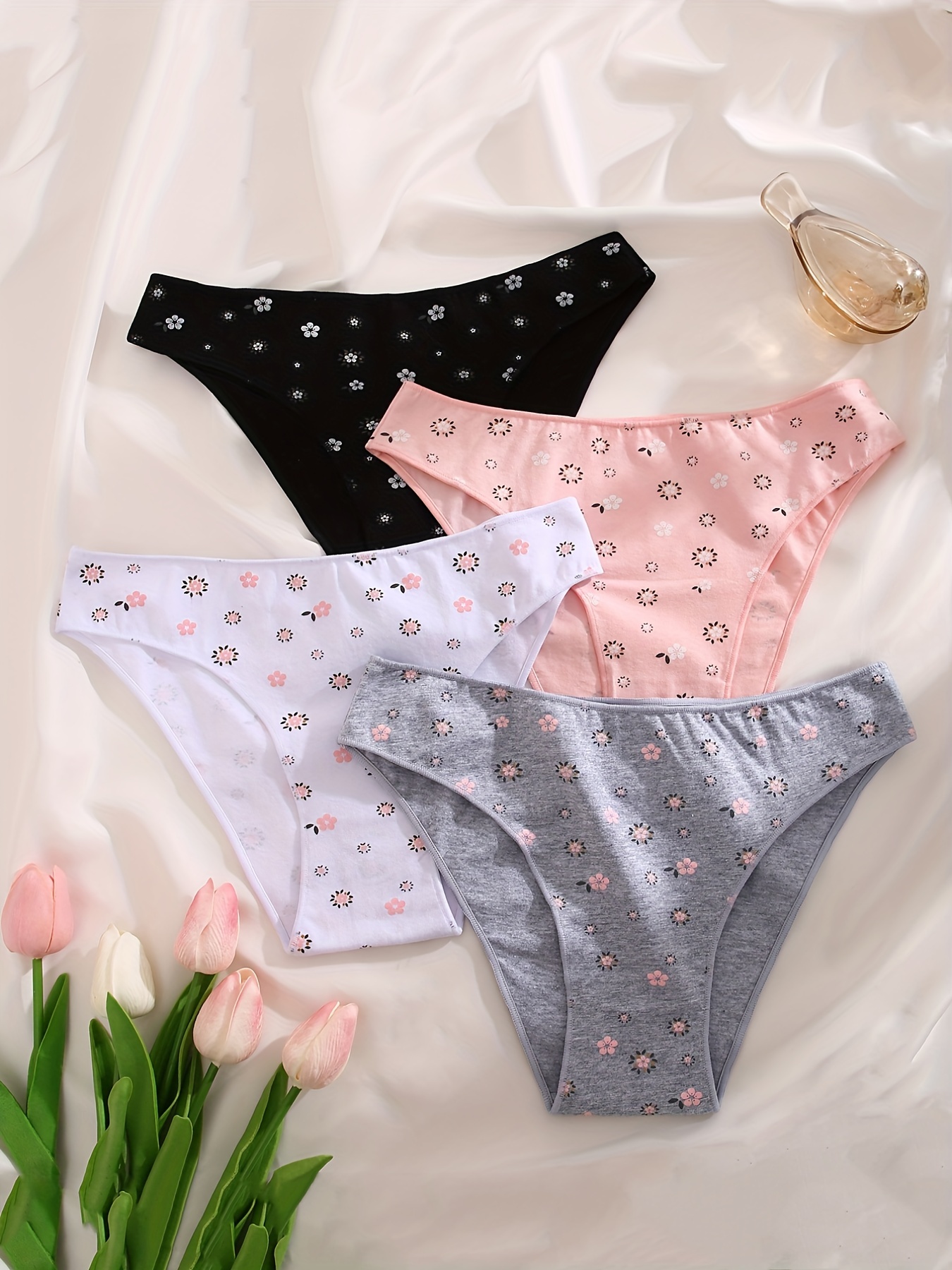 Floral Print Briefs Comfy Breathable High Waist Stretchy - Temu