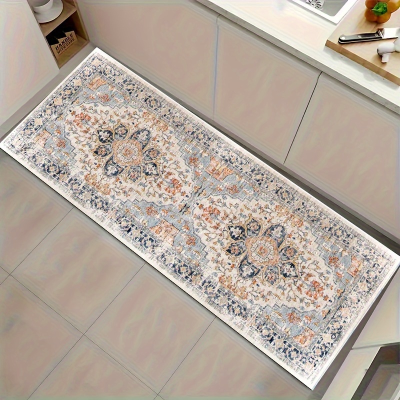 Image of 1pc 850g/0.05cm Thick Bohemian Vintage Hallway Mat, 2×6/2×8/2×10ft Staircase Mat, Machine Washable Polyester Long Strip Mat, Home Bedside Mat For Living Room Bedroom Sunroom Hardwood Floor Decor