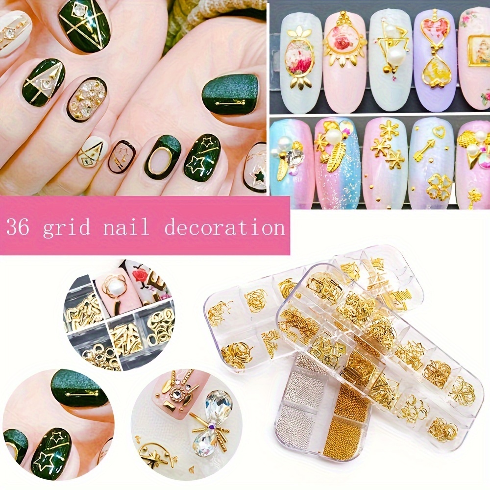 3d Gold Nail Studs Gems Sparkle Rhinestones Metal Rivets - Temu