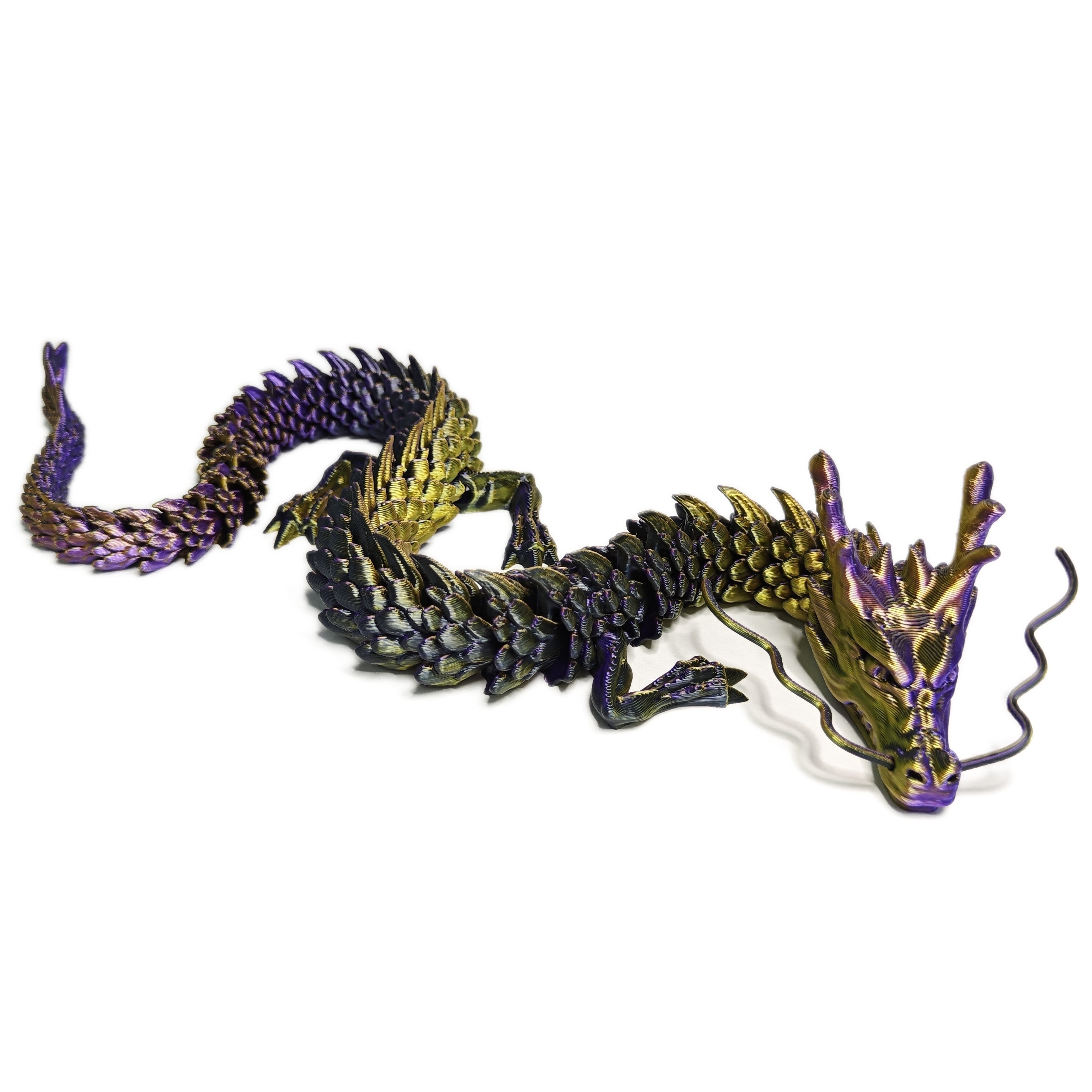 3D Printed Articulated Dragon Fidget Toy Silk Gold-Red PLA