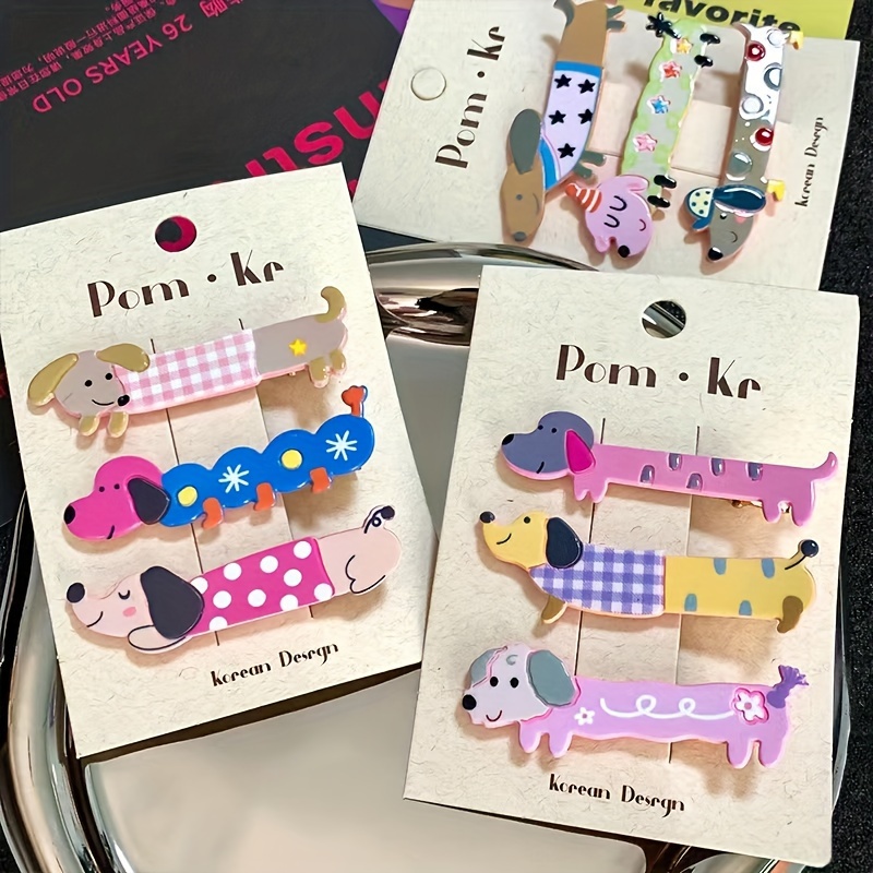 

3 Pcs Cute Puppy Pattern Hair Clips For Female Women, Hair Clip Elegant Sweet Mini Ideal Gift Anti-slip Hair Accessories Puppy Decor Women Side Clip For Daily Life