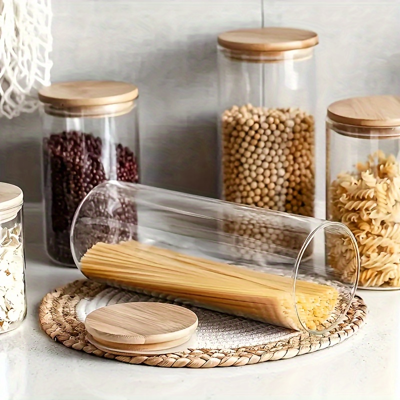 Tarros de especias de vidrio con juego de etiquetas, tapas de bambú y  embudo - Tarros de almacenamiento herméticos de cocina con tapas -  Organizador