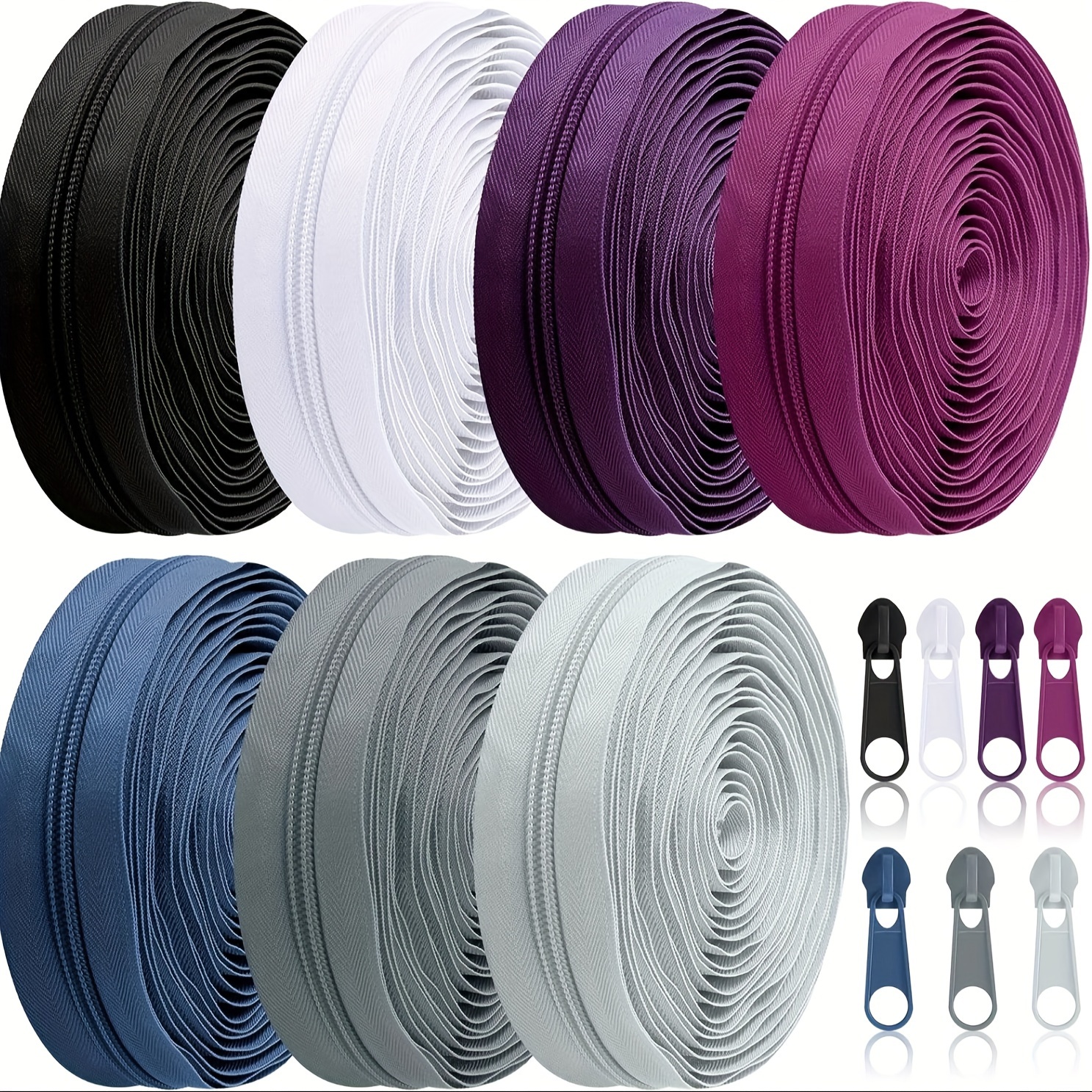 35 Yards 7pcs Sewing Zippers #5 Nylon Coil Zippers Tape Assorted Zipper For Sewing With 70 Zipper Sliders For Sewing Tailor Craft Supplies