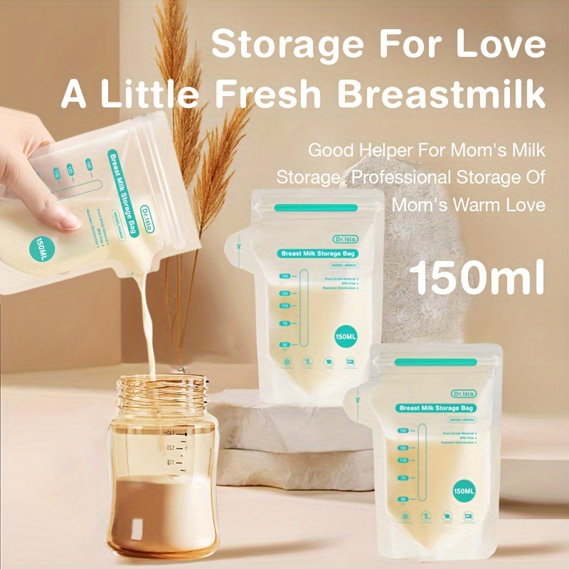 

10pcs/30pcs/100pcs Breastmilk Storage Bags 150ml - Self-standing Space-saving Design With Pour Spout For Easy Feeding