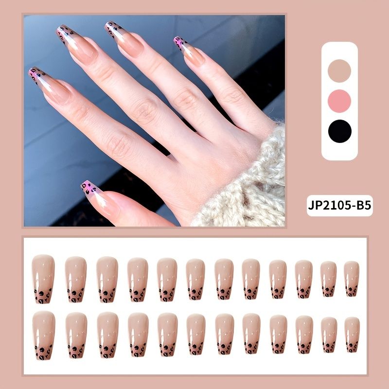 Glossy Design False Nails With Leopard Print Medium Length Coffin False  Nails With Glue Gel Acrylic Nail Art For Women And Girls - Beauty &  Personal Care - Temu