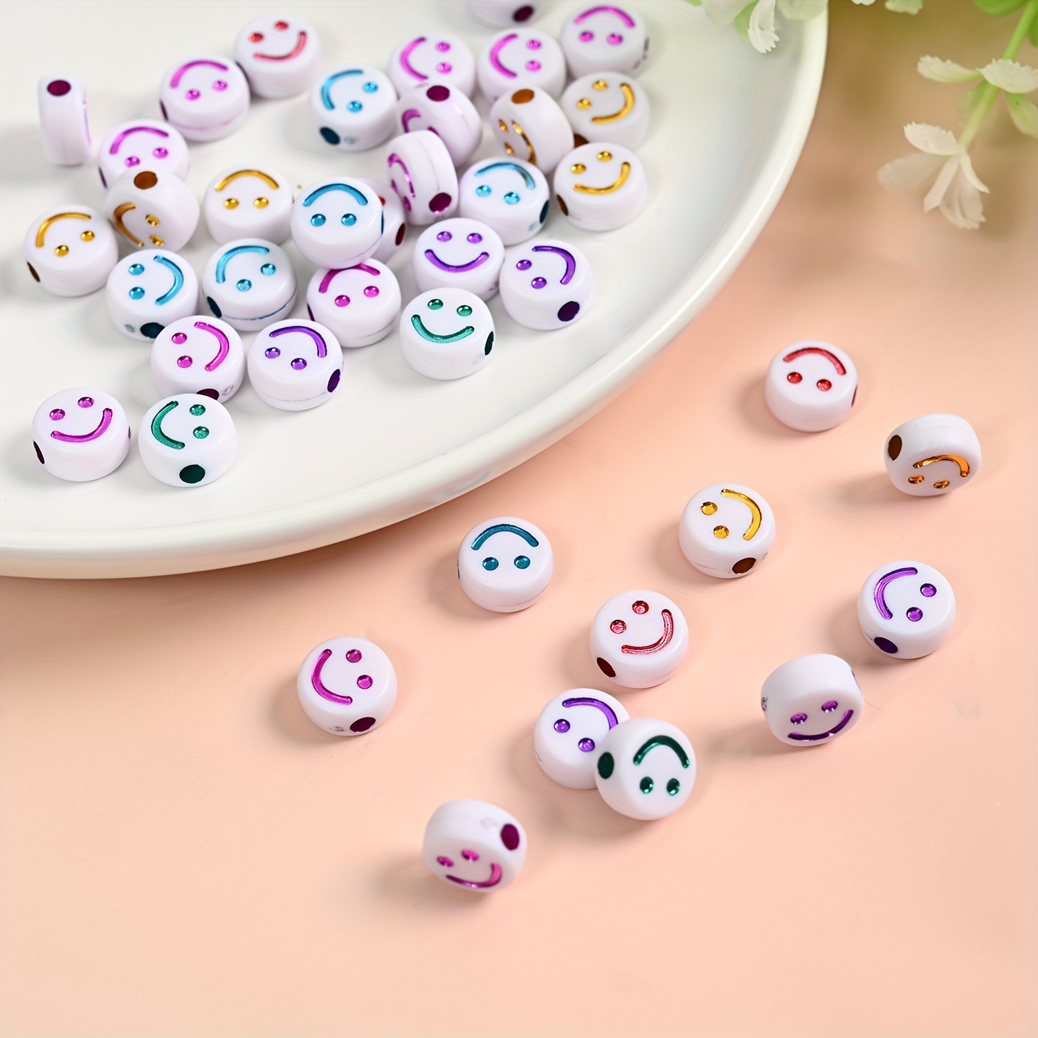 Multicolor Acrylic Happy Face Beads For Diy Bracelet Artificial Jewelry  Making Accessories Plastic Flat Round Smiling Beads - Temu