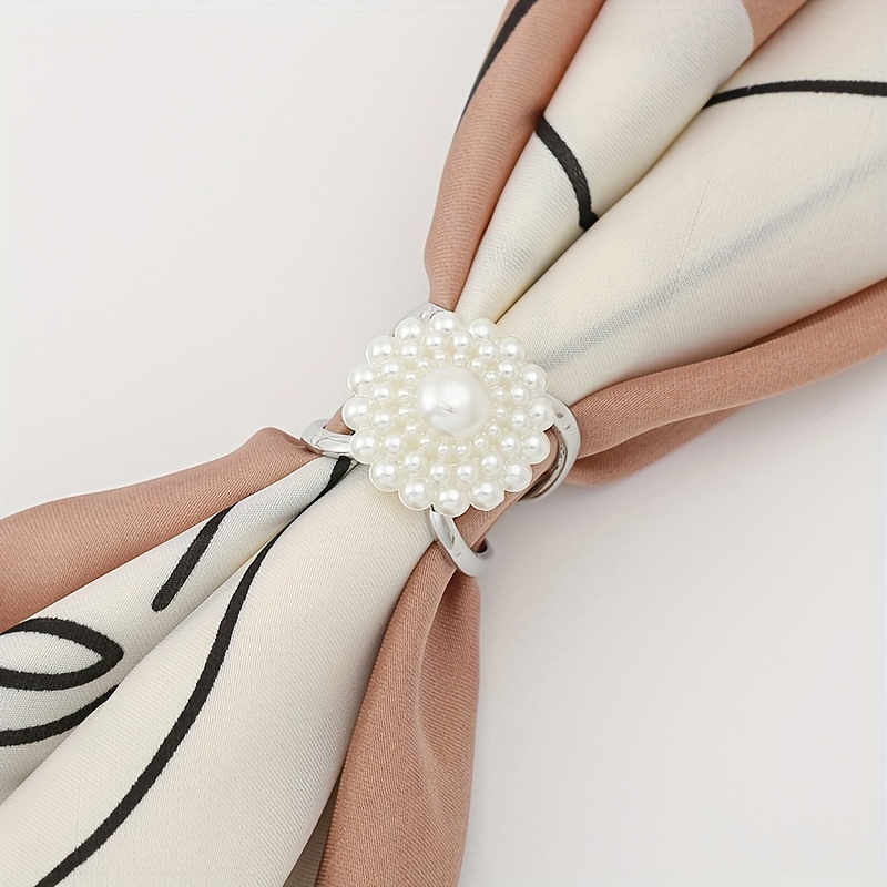 Elegant Pearl Floral Scarf Ring Clip for Women 14227649111