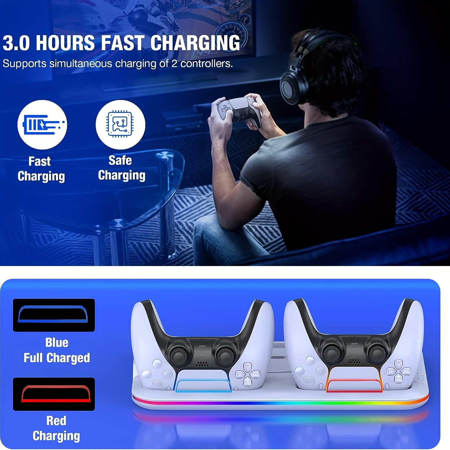 Oubang Ps Vr2 Fast Charging Station, Dual Charger Base For Ps5 Vr2 Sensor  Controller With Led Rgb Light And Magnetic Interface, Psvr2 Headphone  Storage Stand Mount For Playstation Vr 2 Accessories For