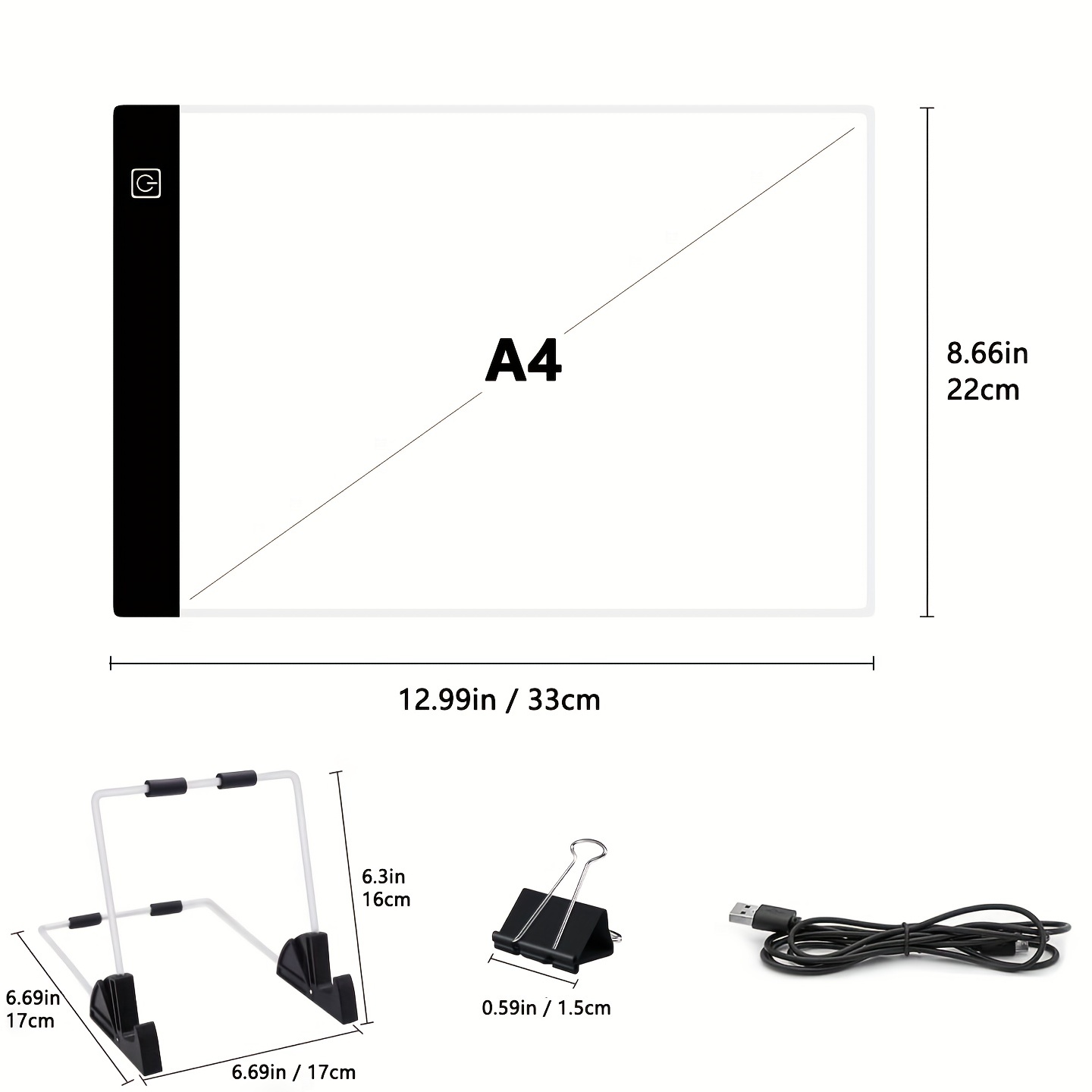 Portable Tracing Light Pad USB Powered Light Drawing Board Kit (A3/A4,  Black) US