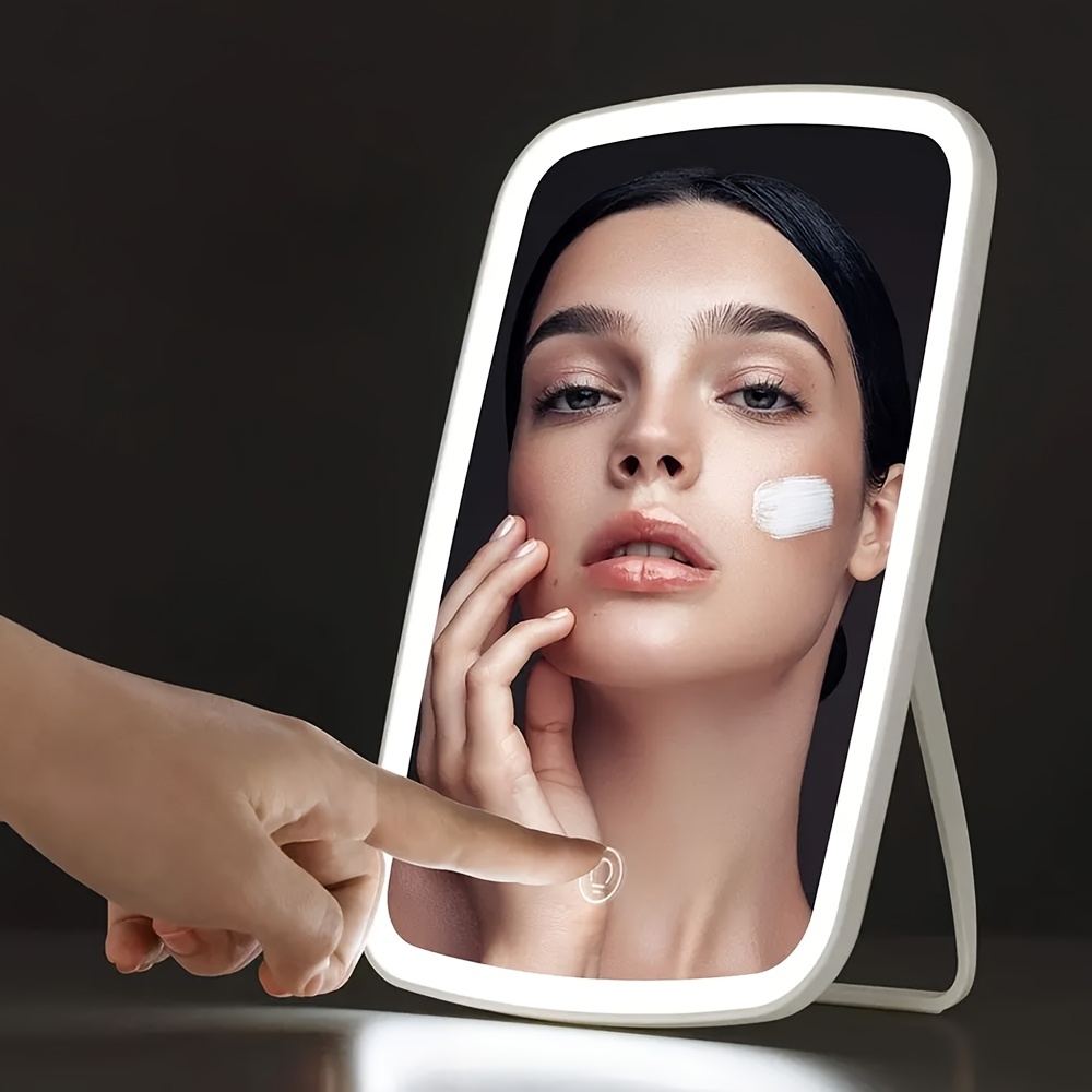 Espejo de tocador iluminado con luces LED, espejo de maquillaje con luz LED  de alta definición, control táctil, recargable, 3 colores, brillo