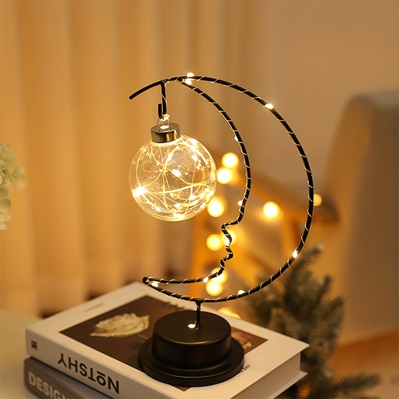 Led Ball Lamp Wrought Iron Moon Lamp Plastic And Iron Bar - Temu