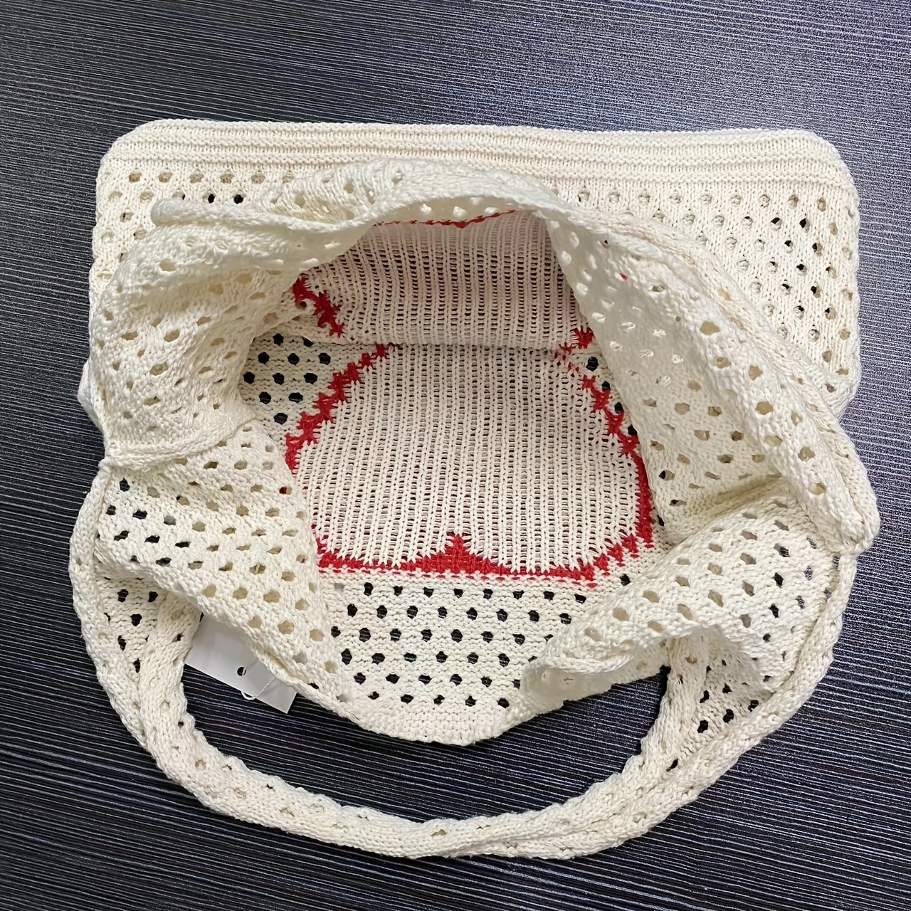 Heart Pattern Crochet Bag, Hollow Out Knitted Tote Bag, Y2k Style