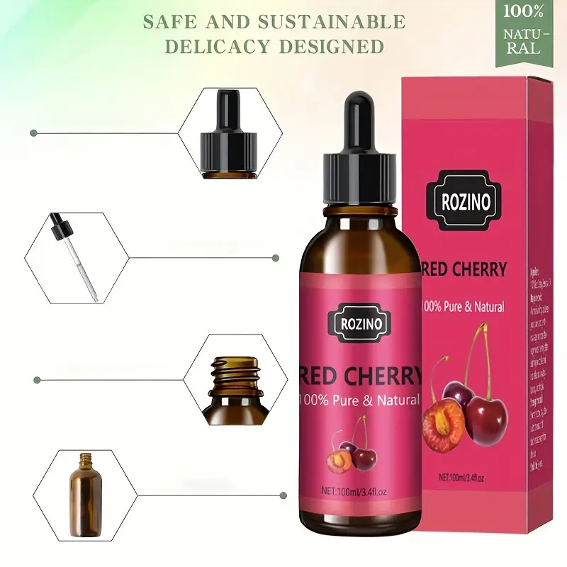 3.38oz Red Cherry Essential Oil, 100% Pure Plant Essential Oil For Massage,  Shower, Care, Facial, Body, Nail, Hair, Eyelash Care
