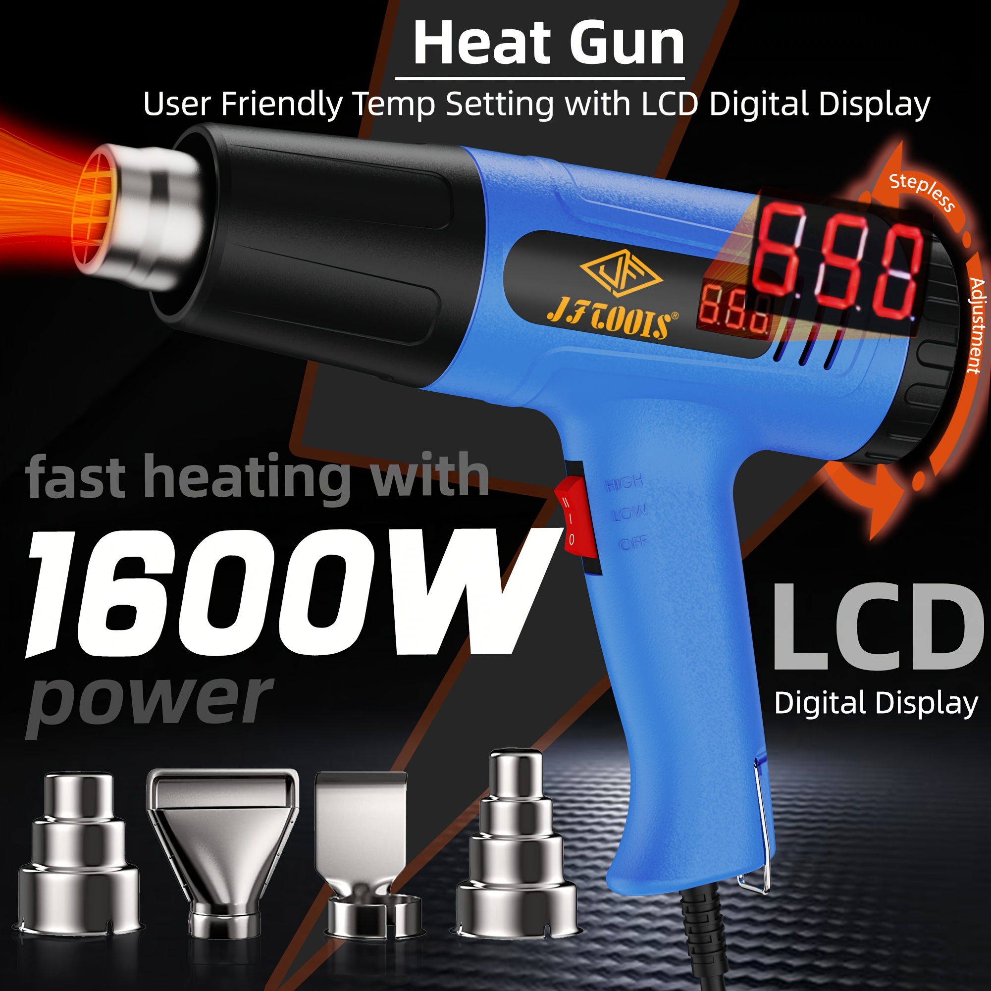 2000W Heat Gun Hot Air Gun Dual Temperature W/4 Nozzles Power Tool Heatgun
