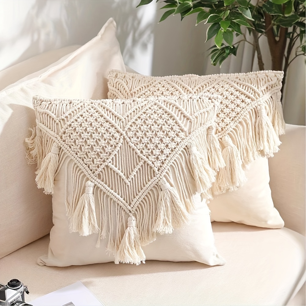 

1pc Boho Throw Pillow Cover, Hand-woven Square Throw Cushion Case, For Homestay Living Room Couch Bed Sofa Home Decor, No Pillow Core