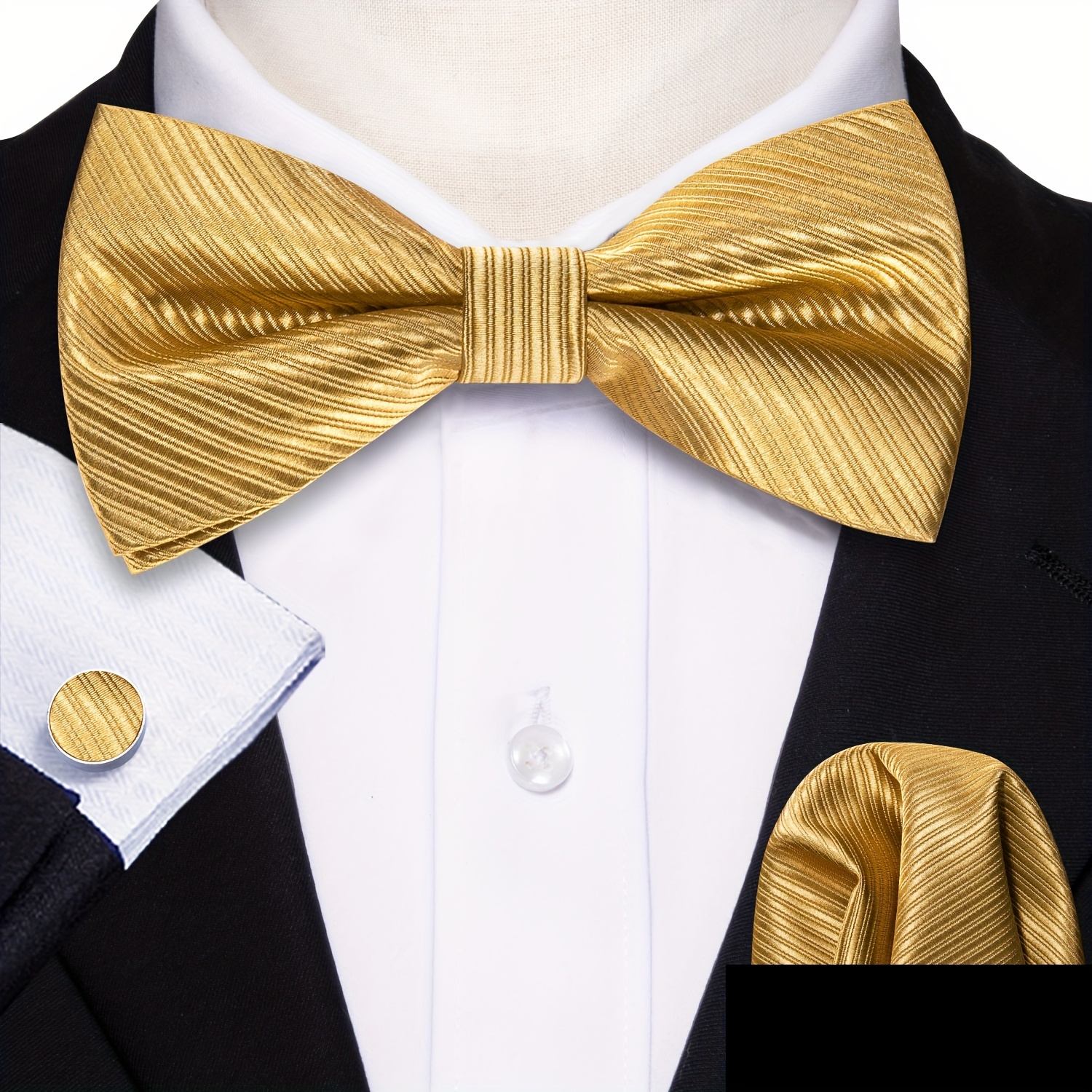 Mens Elegant Bow Tie Handkerchief Cufflink Set Bow Tie Wedding Party ...