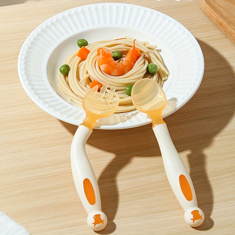 2PCS Baby Utensils Spoons Forks Set Heat-Resistant Bendable Toddlers  Feeding Training Learning Spoon and Fork Tableware Set