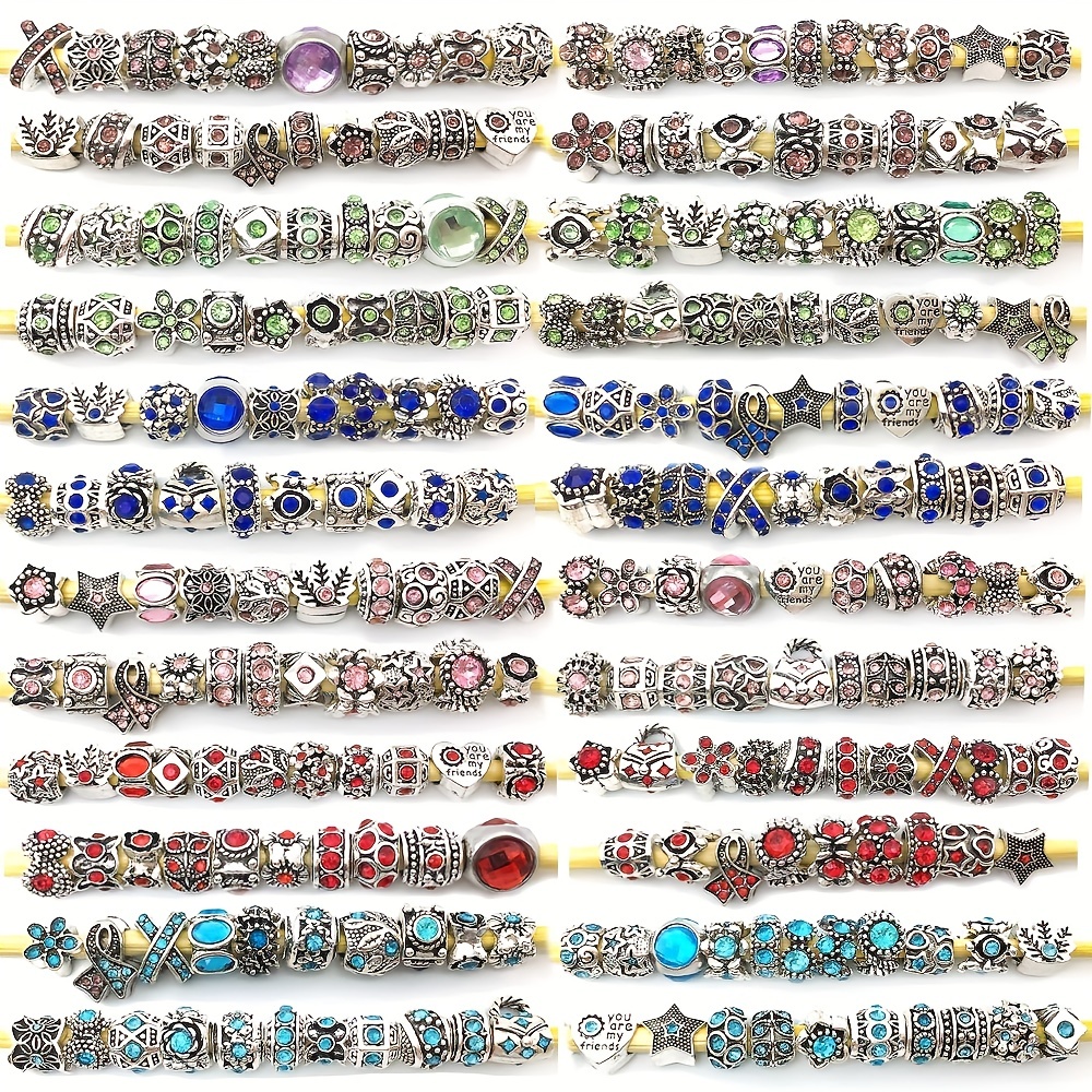 Boxed 10 Colors Inlaid Rhinestone Metal Large Hole Beads For - Temu