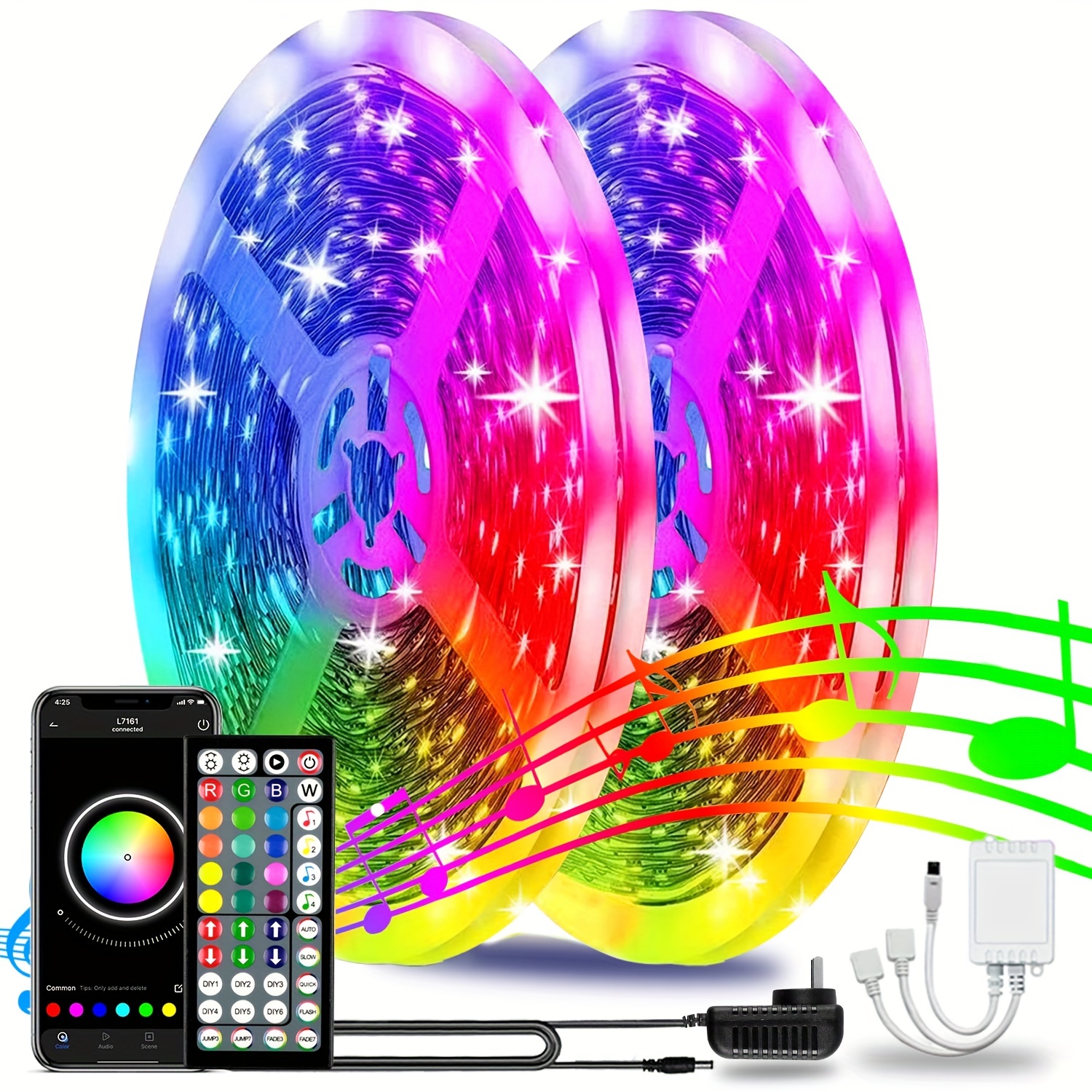 Tira de luces LED Tiras de luces inteligentes de 50 pies con control  remoto, luces LED RGB 5050 para dormitorio, sincronización de música Luces  que cambian de color para fiesta en la