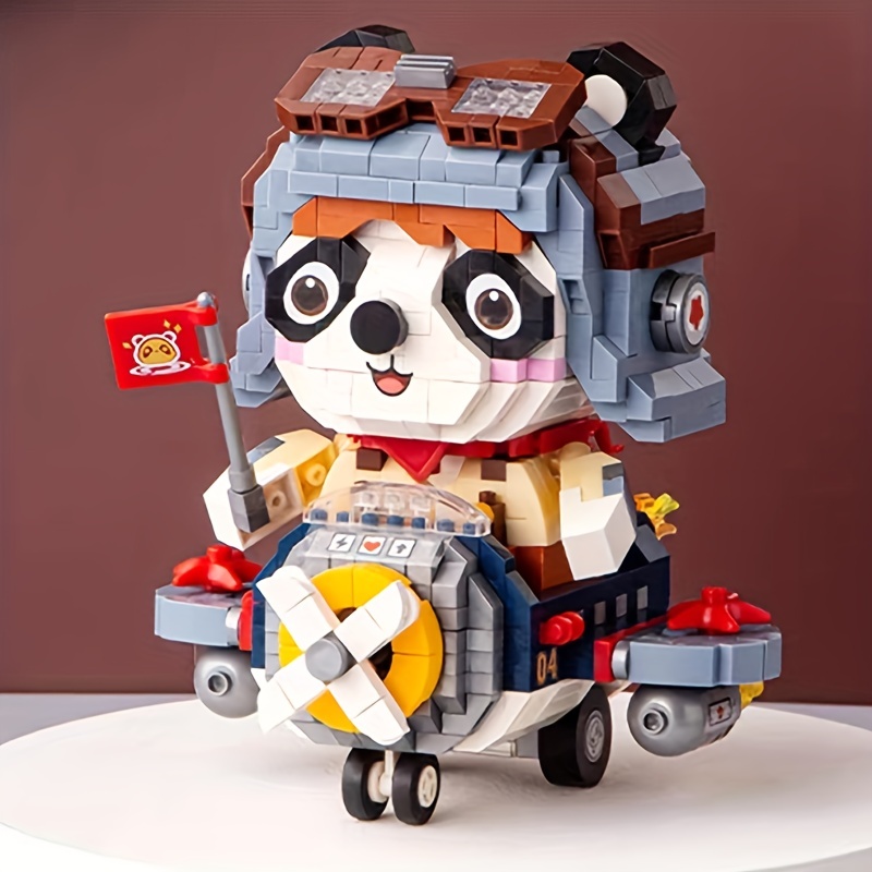 Cute Panda Building Blocks Diy Air Force Pilot Soldier Panda Model