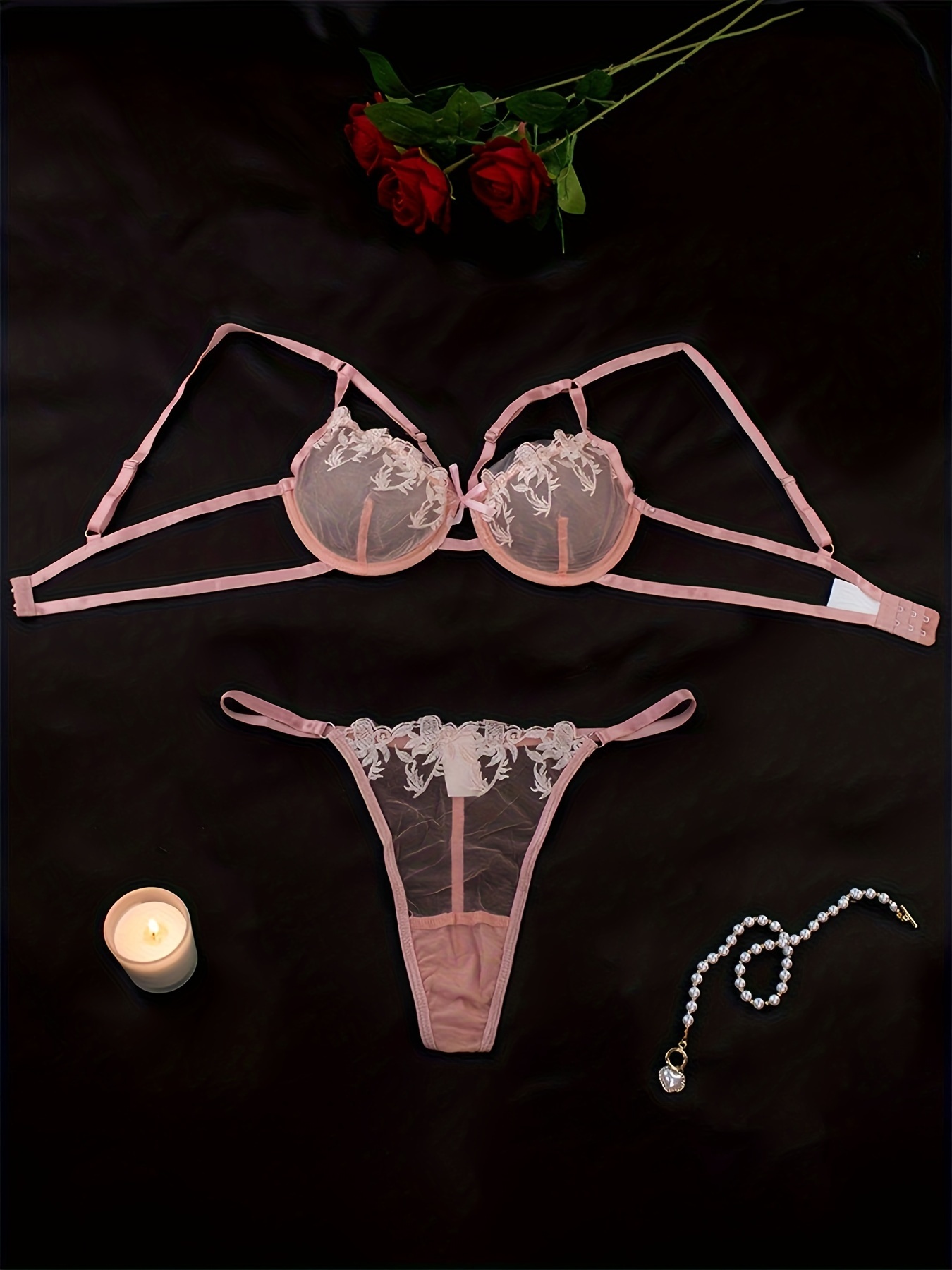 Sultry Floral Lace Lingerie Set Sheer Unlined Bra Mesh - Temu Canada