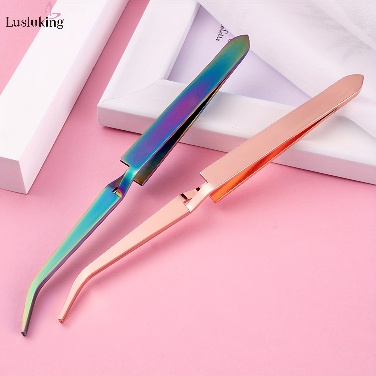 2pcs Stainless Tweezers Straight Curved Tweezers For Stickers