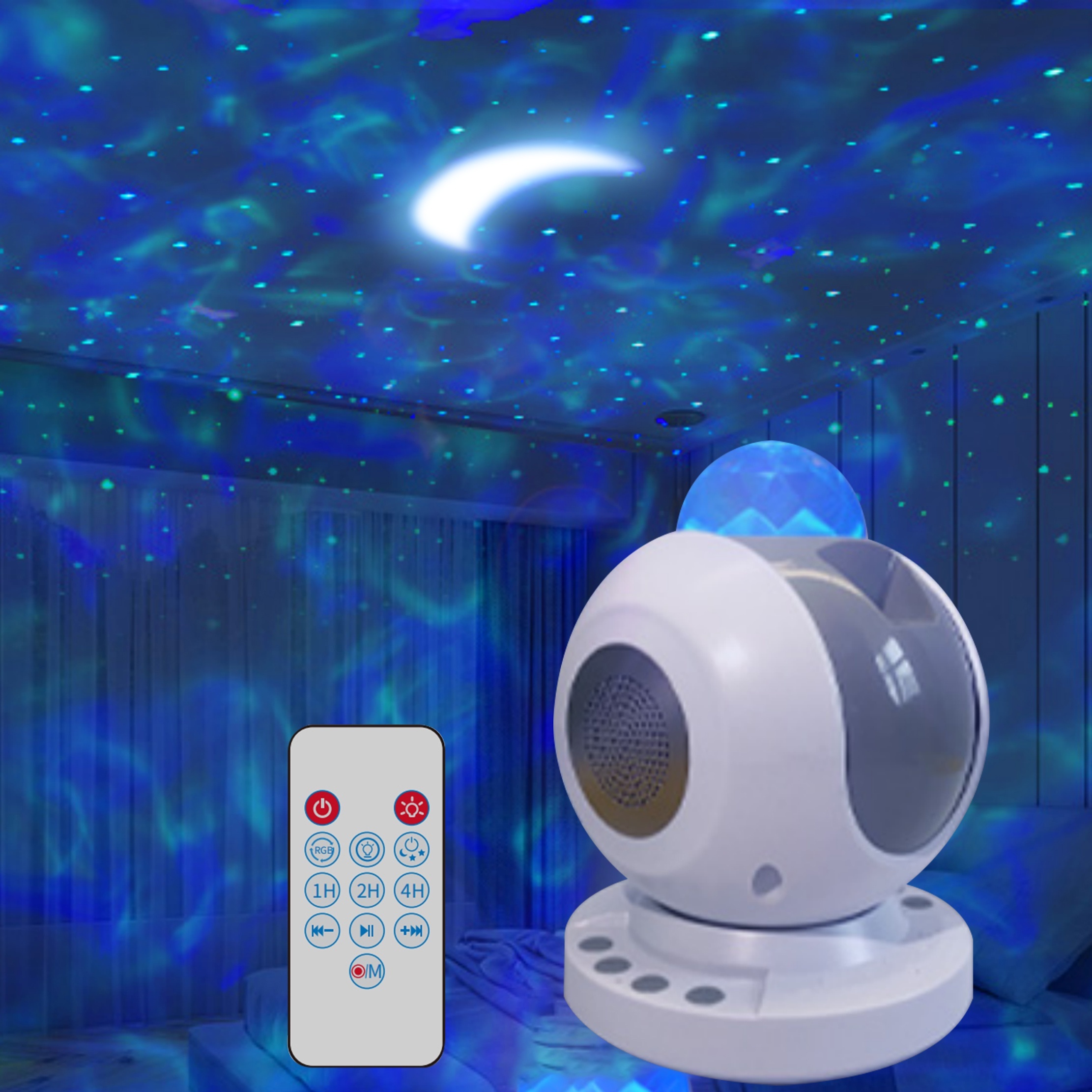 Galaxy-projektor, stjernelysprojektor led lys soverom med Bluetooth