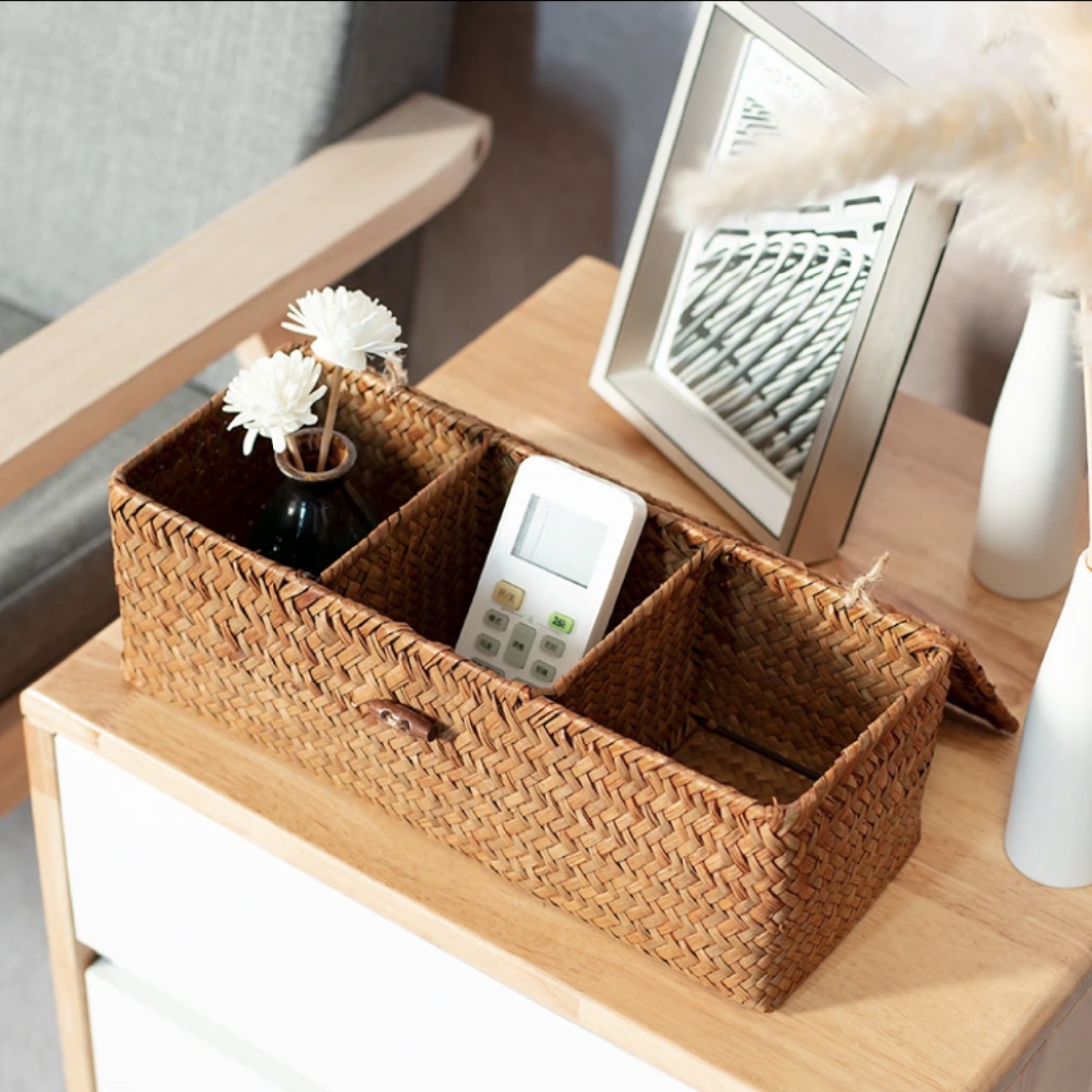 Rattan Storage Basket Desktop Makeup Organizer Bathroom - Temu