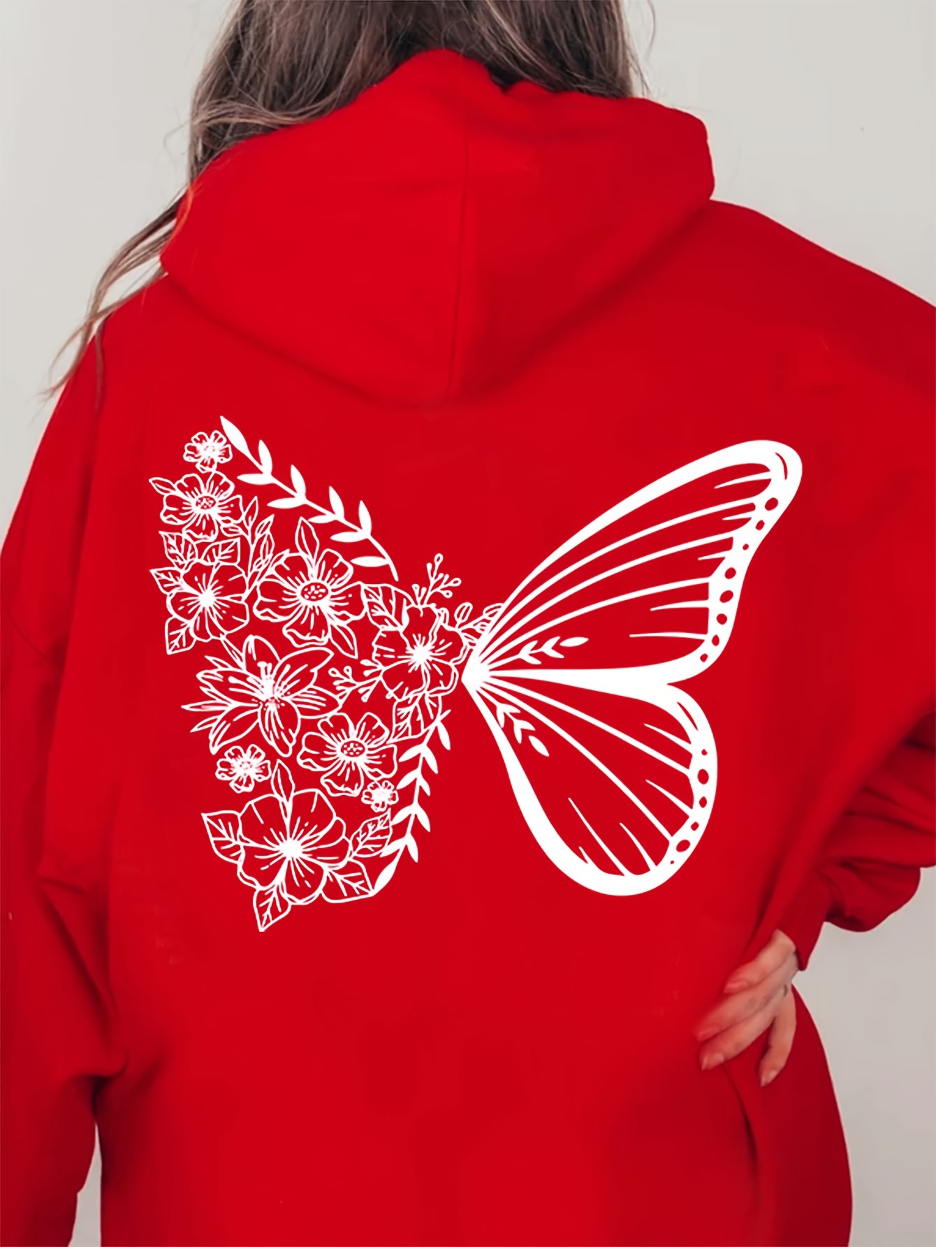 Floral Butterfly Print Hoodie Vintage Drawstring Kangaroo - Temu