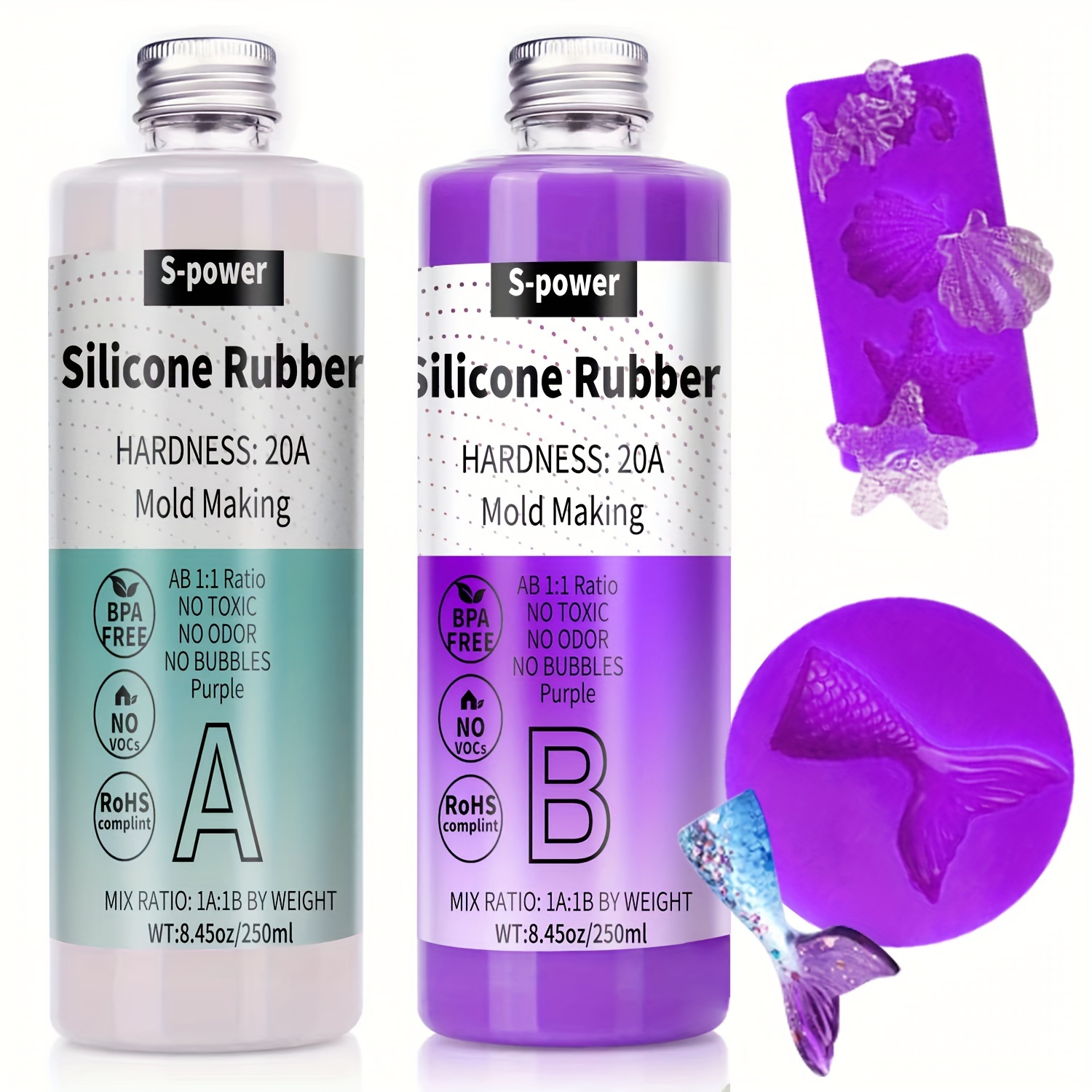 Liquid Silicone Rubber For Diy Mold Making Kit, Non-toxic Purple Silicone  Ab Mix Ratio 1:1 For Chocolate, Candy, Fondant, Resin, Plaster, Soap Making  - (16.9oz) 20a (purple)