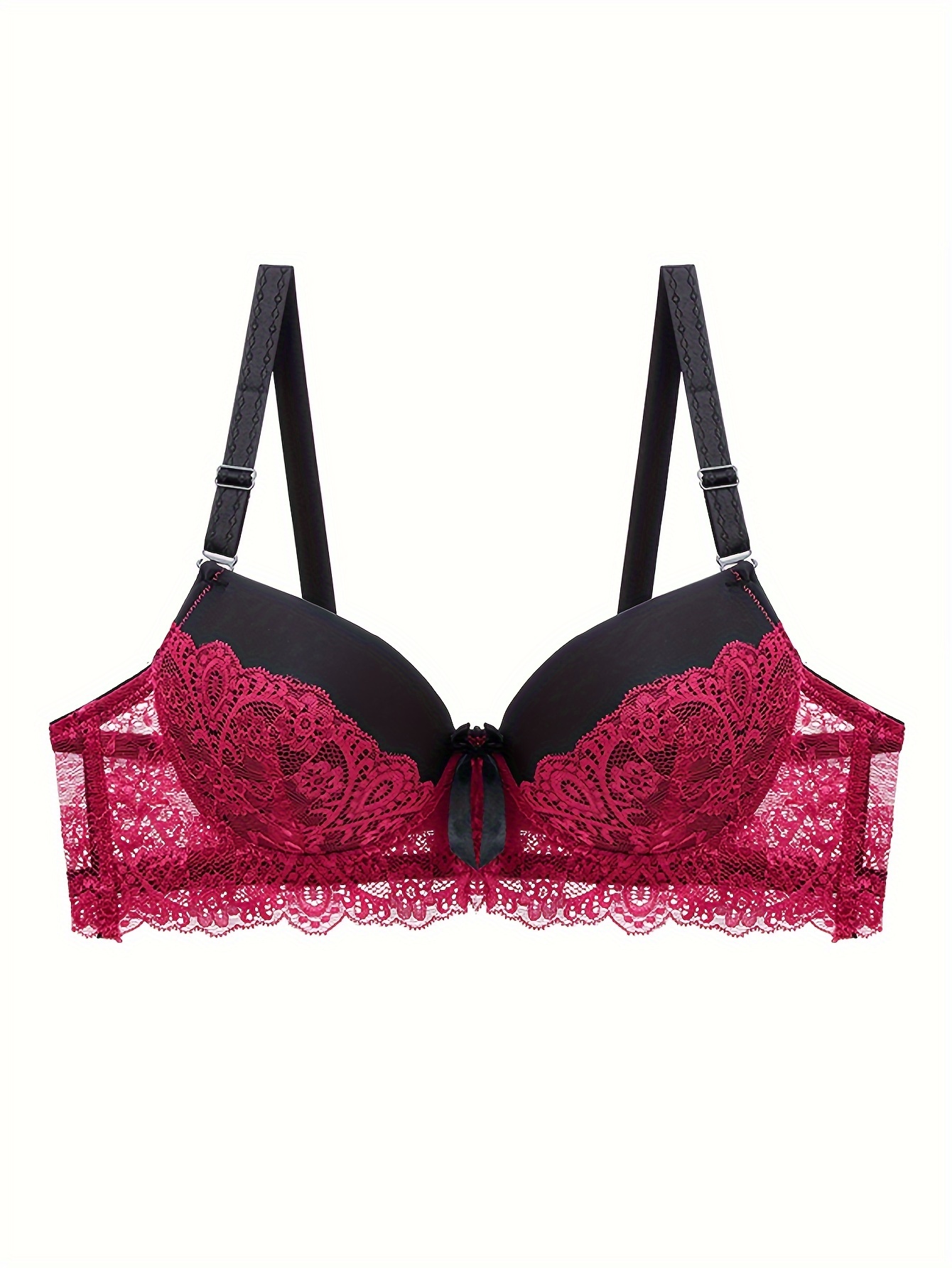 Elegant Colorblock Lace Bra Comfy Breathable Push Bra - Temu