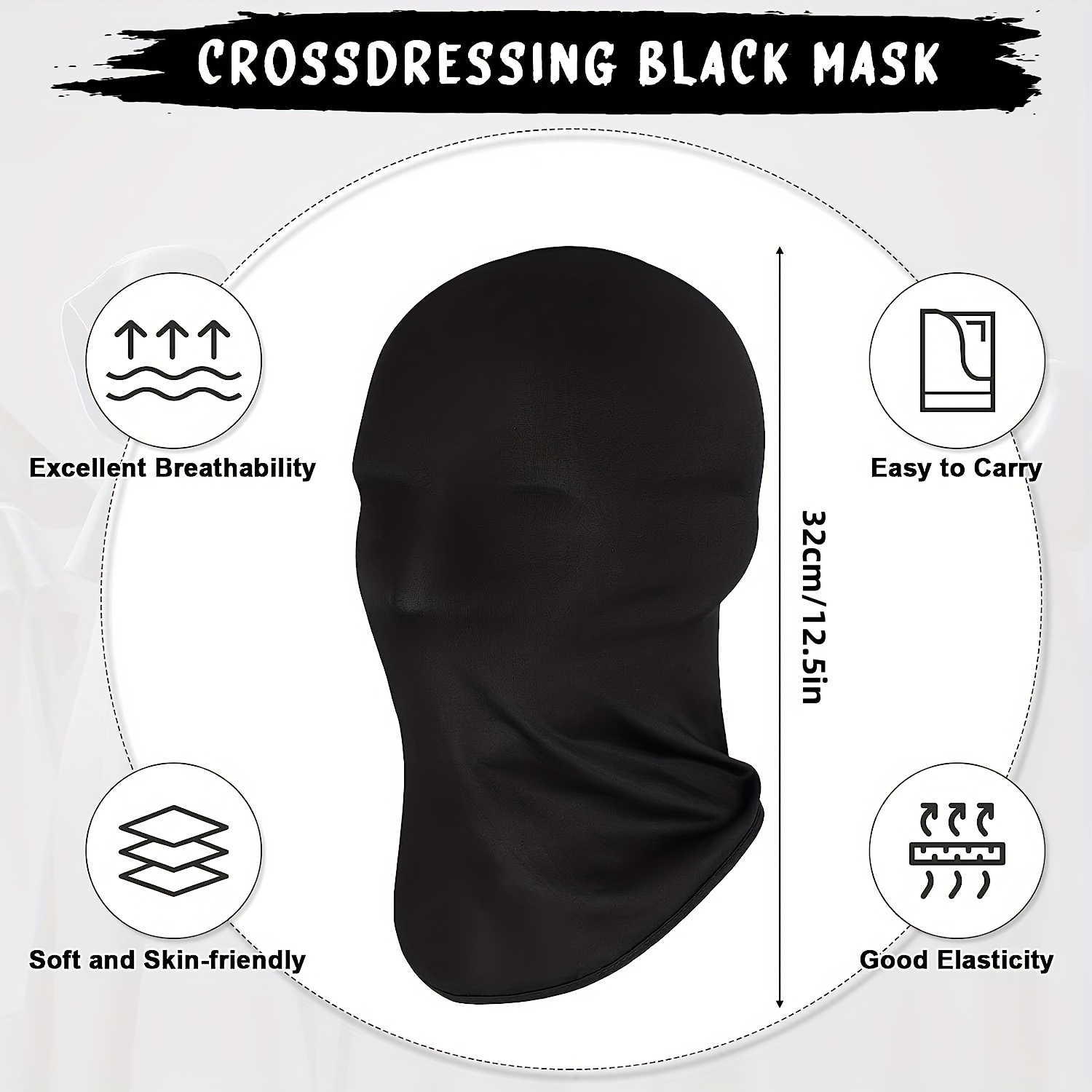 VumSyme 2Pcs Full Face Mask, Black Full Face Masquerade Mask, Breathable  Full Head Mask, Elastic Halloween Mask, Black Face Mask for Cosplay Party